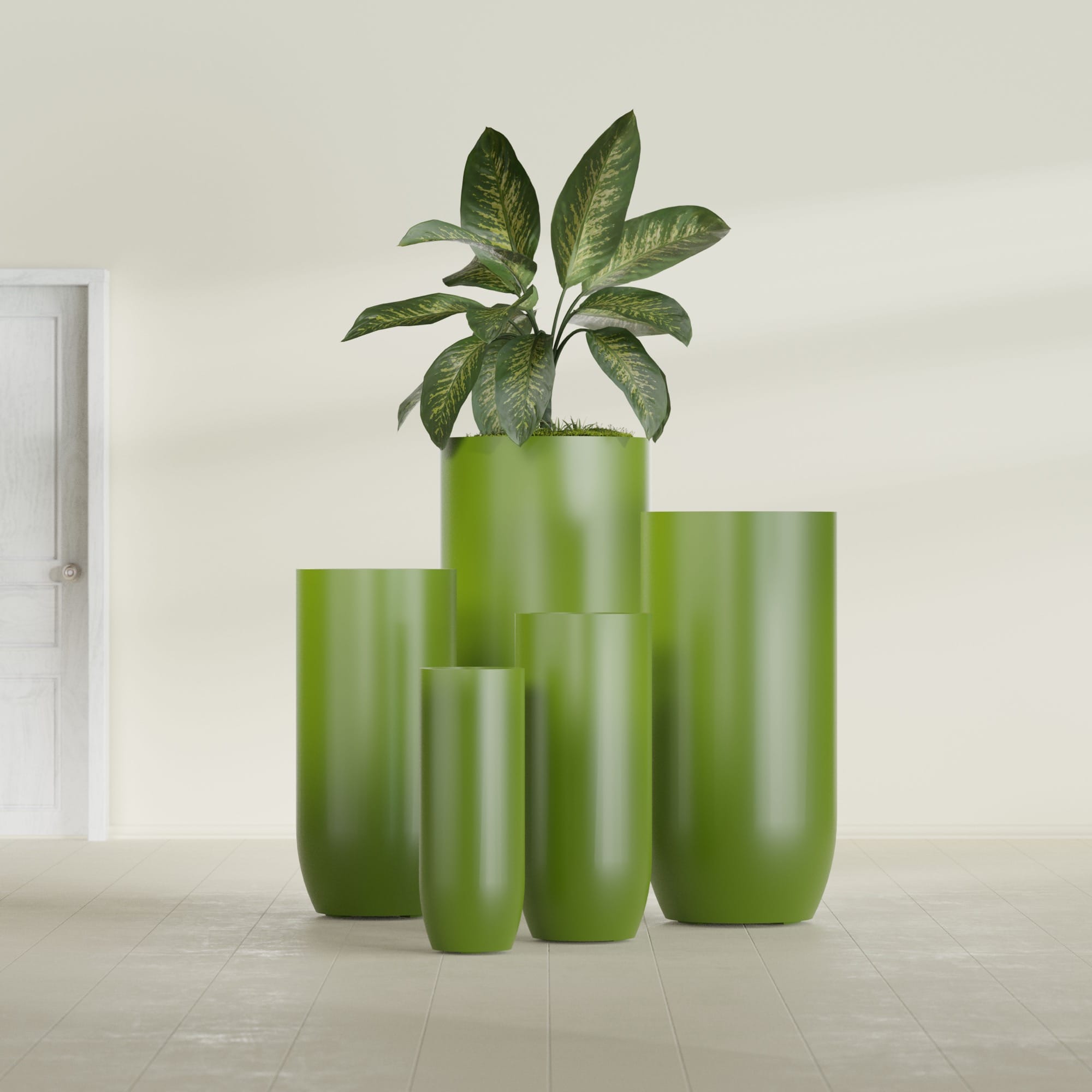 Saint Tropez Extra Large Tall Round Fiberglass Planter - 28 in x 28 in x 60 in - Satin Green - Satin Green,28 in x 28 in x 60 in