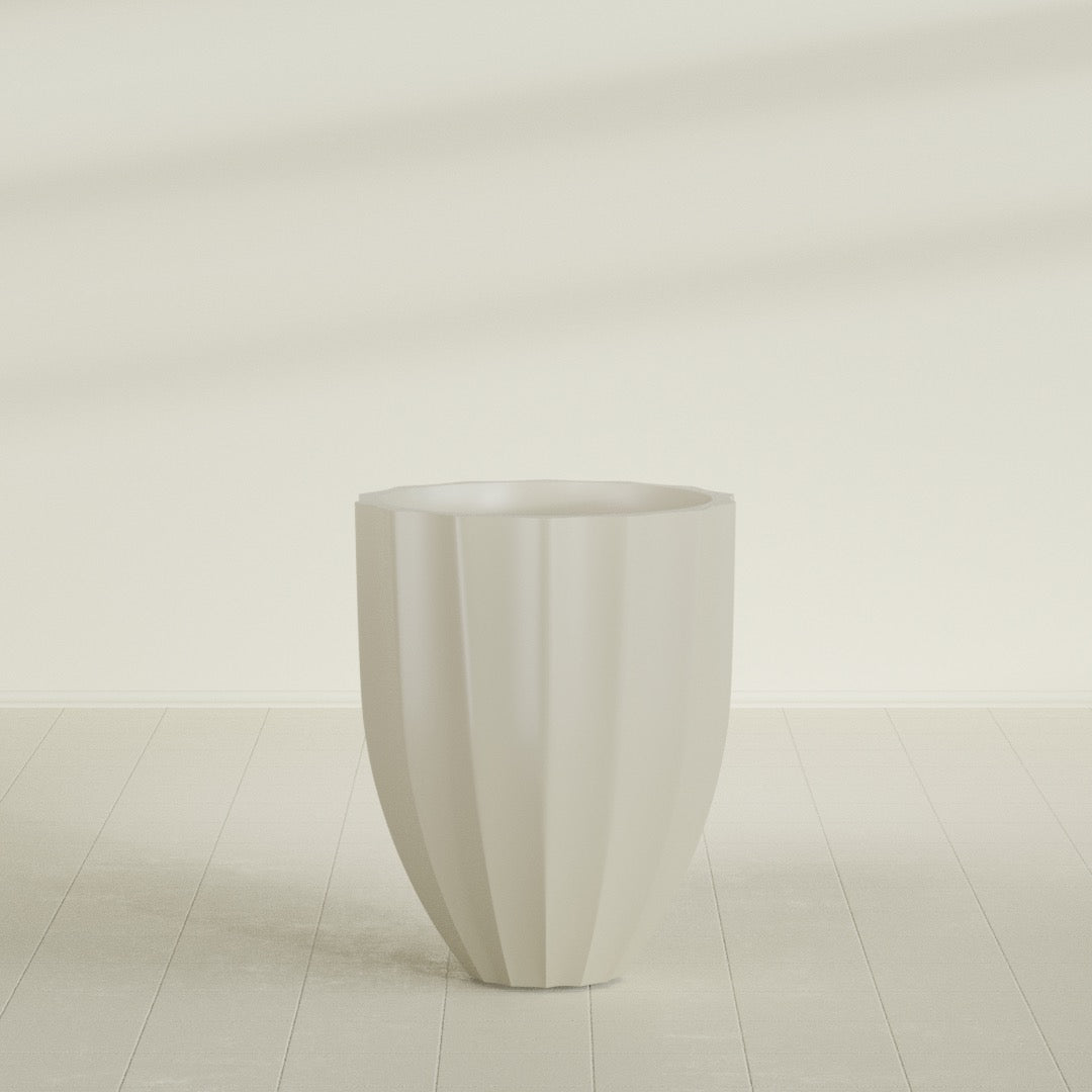 Alicante Medium Round Fiberglass Planter - 26 in x 26 in x 32 in - Satin Beige - Satin Beige,26 in x 26 in x 32 in