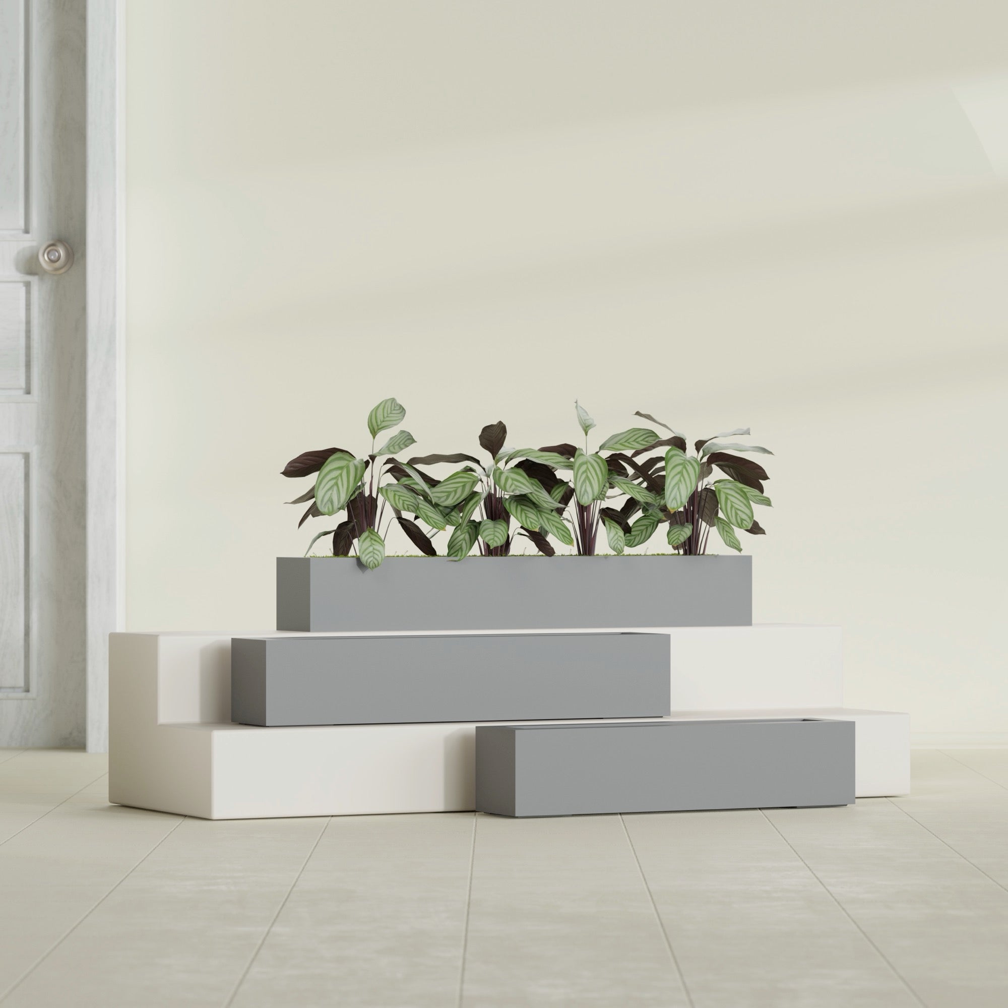 Salon Large Tall Rectangle Fiberglass Planter - 36 in x 8 in x 8 in - Metallic Gunmetal - Metallic Gunmetal,36 in x 8 in x 8 in
