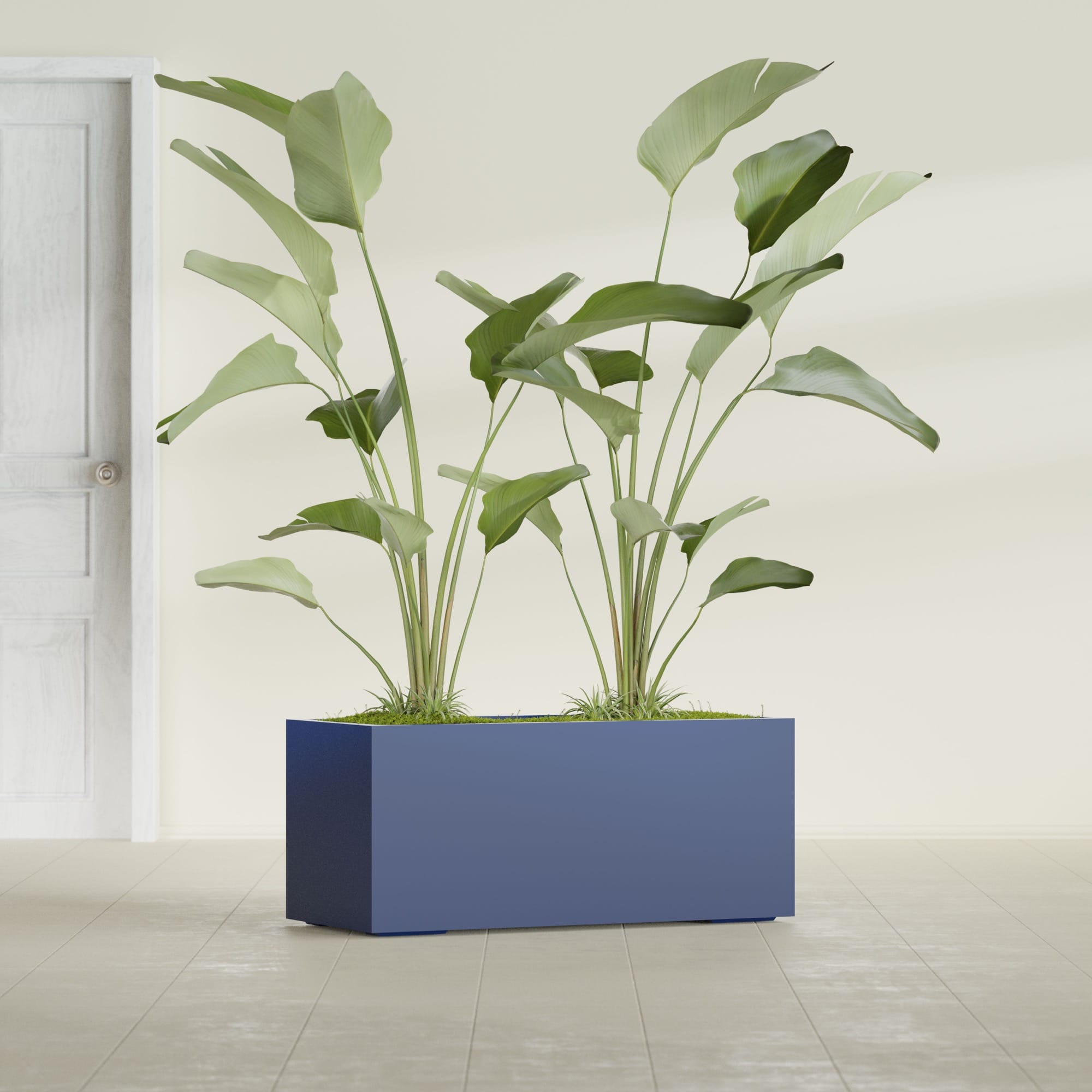 Badalona Large Tall Rectangle Fiberglass Planter - 39 in x 17 in x 17 in - Matte Cobalt Blue - Matte Cobalt Blue,39 in x 17 in x 17 in