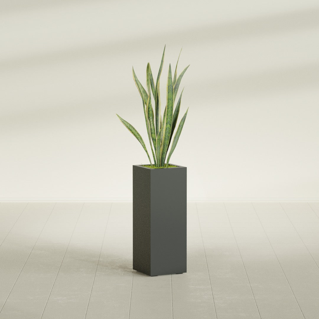 Delray Large Tall Rectangle Fiberglass Planter - 12 in x 12 in x 32 in - Matte Charcoal - Matte Charcoal,12 in x 12 in x 32 in