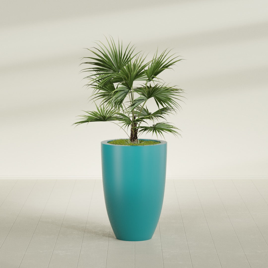 Brannan Large Round Fiberglass Planter - 24 in x 24 in x 35 in - Satin Sea Foam - Satin Sea Foam,24 in x 24 in x 35 in