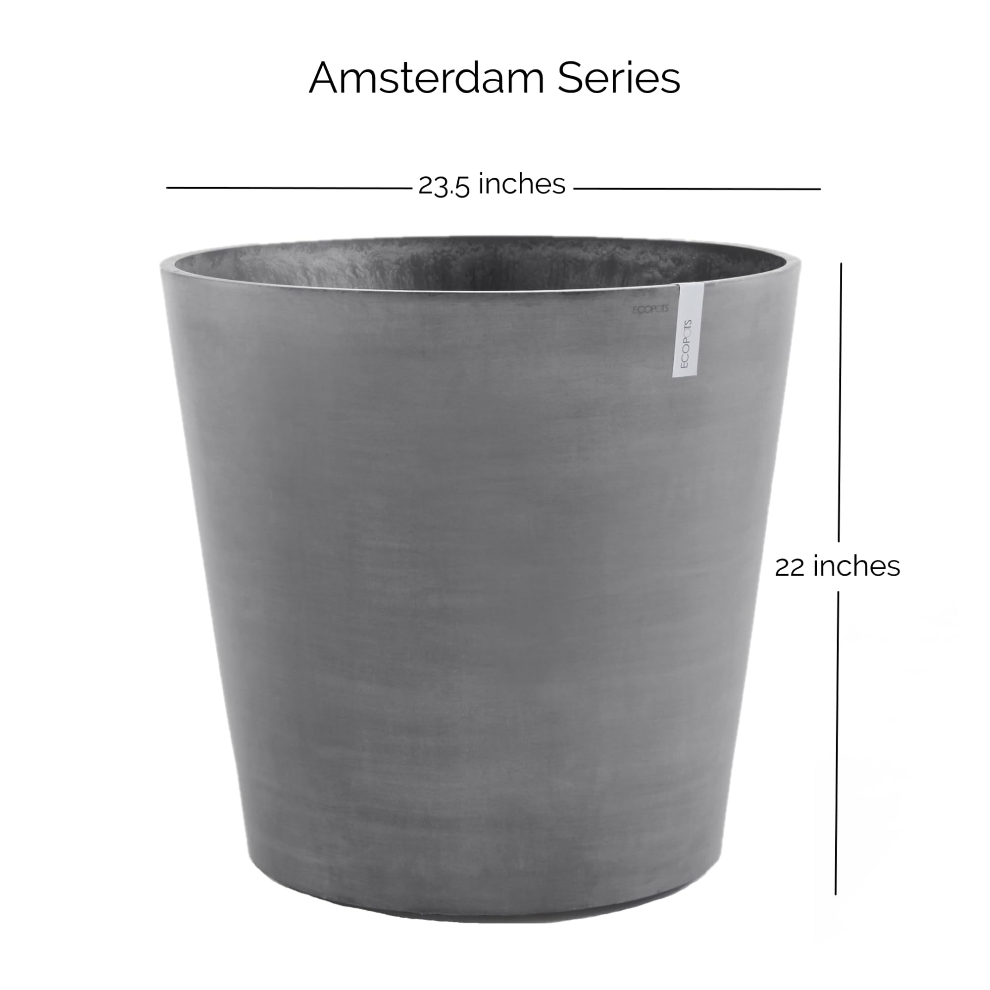 Amsterdam Medium Round Planter with Wheels - 23.5 in x 23.5 in x 22 in - Grey - Grey,23.5 in x 23.5 in x 22 in