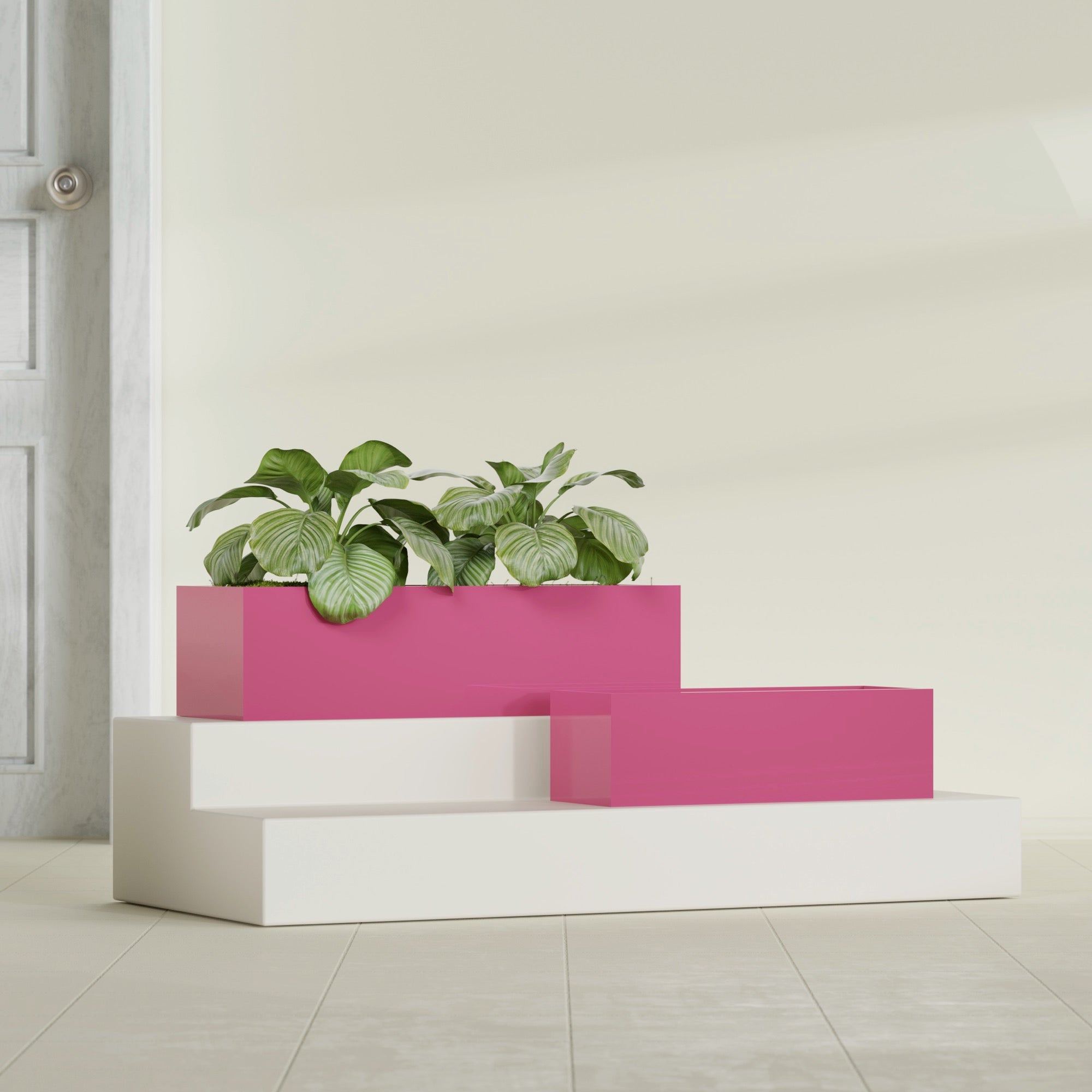 Reade Small Tabletop Rectangle Fiberglass Planter - 14 in x 5 in x 4.3 in - Gloss Pink Violet - Gloss Pink Violet,14 in x 5 in x 4.3 in