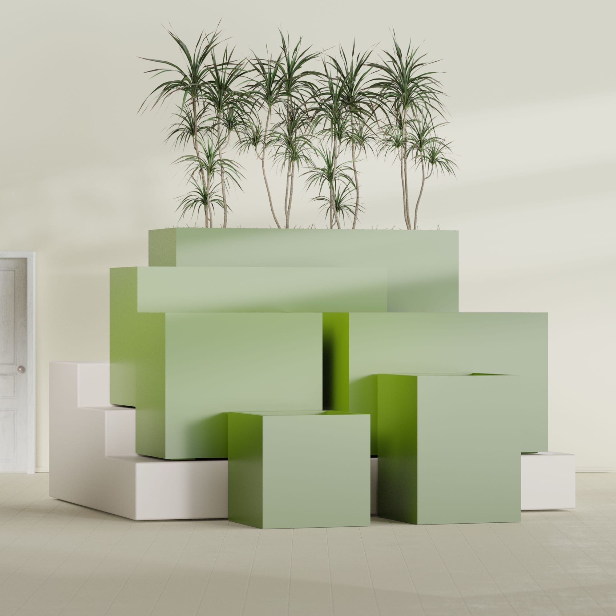 Brisbane Large Rectangle Fiberglass Planter - 24 in x 24 in x 32 in - Satin Green - Satin Green,24 in x 24 in x 32 in