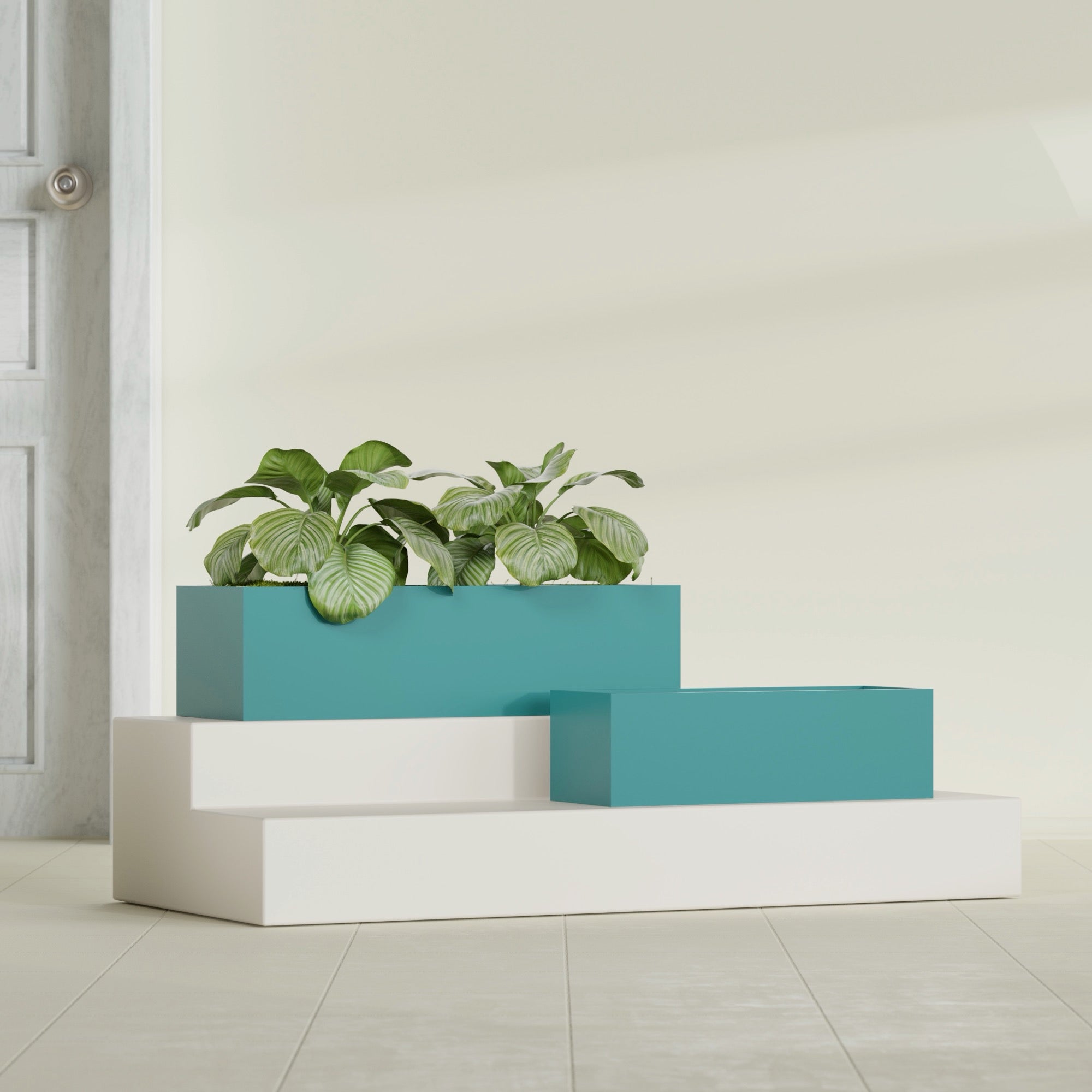 Reade Small Tabletop Rectangle Fiberglass Planter - 14 in x 5 in x 4.3 in - Satin Sea Foam - Satin Sea Foam,14 in x 5 in x 4.3 in