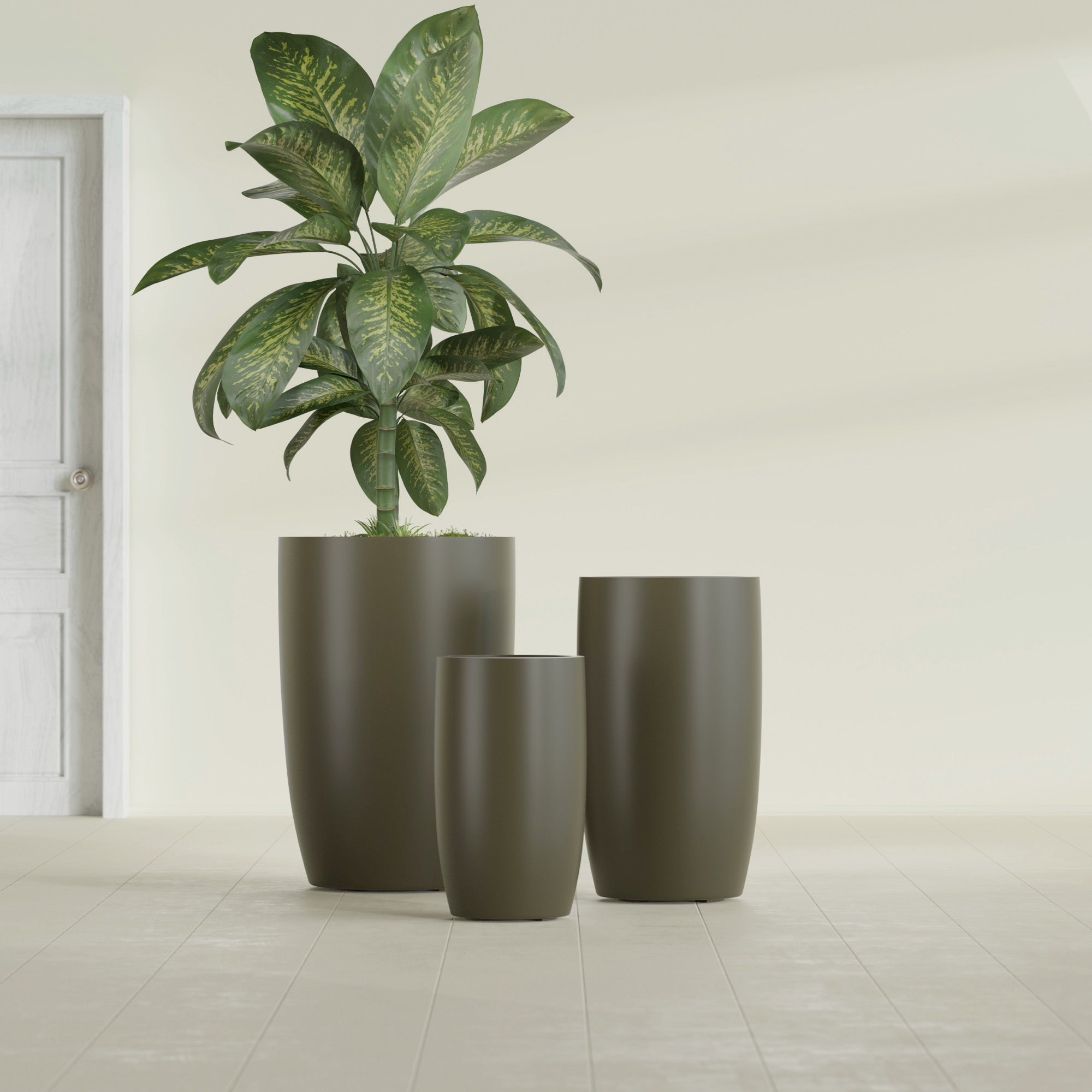 Lisbon Medium Round Fiberglass Planter - 14 in x 14 in x 25 in - Matte Bronze - Matte Bronze,14 in x 14 in x 25 in