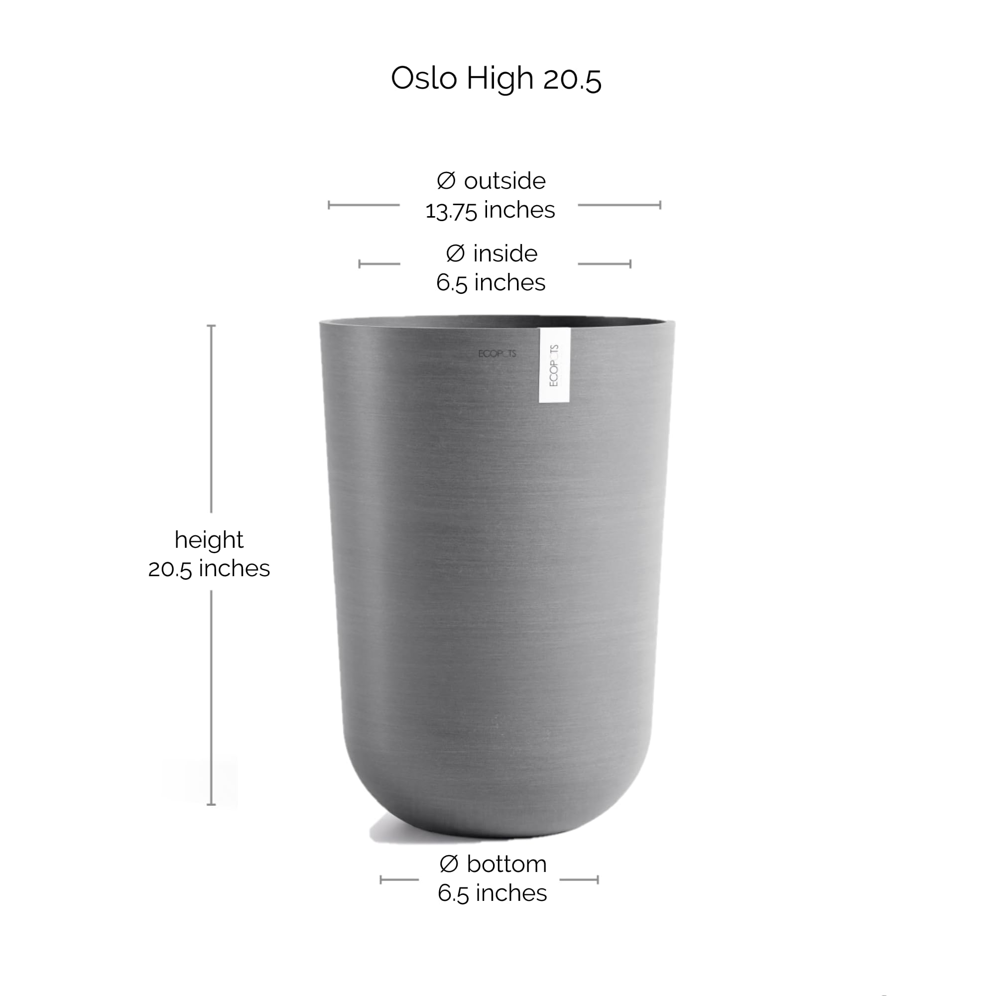 Oslo Medium Round Planter - 13.8 in x 13.8 in x 20.3 in - Grey - Grey,13.75 in x 13.75 in x 20.25 in,Planter Only