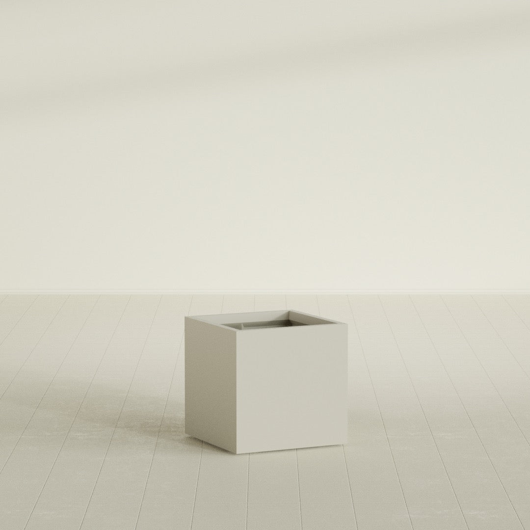 Montroy Medium Cube Square Fiberglass Planter - 24 in x 24 in x 24 in - Satin Beige - Satin Beige,24 in x 24 in x 24 in