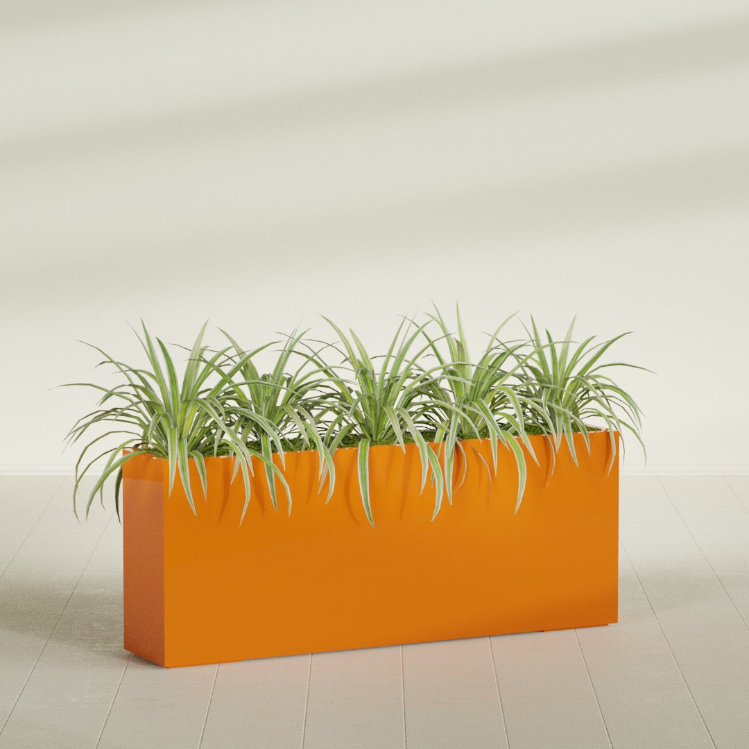 Hollywood Extra Large Narrow Rectangle Fiberglass Planter - 60 in x 12 in x 24 in - Gloss Tangerine - Gloss Tangerine,60 in x 12 in x 24 in
