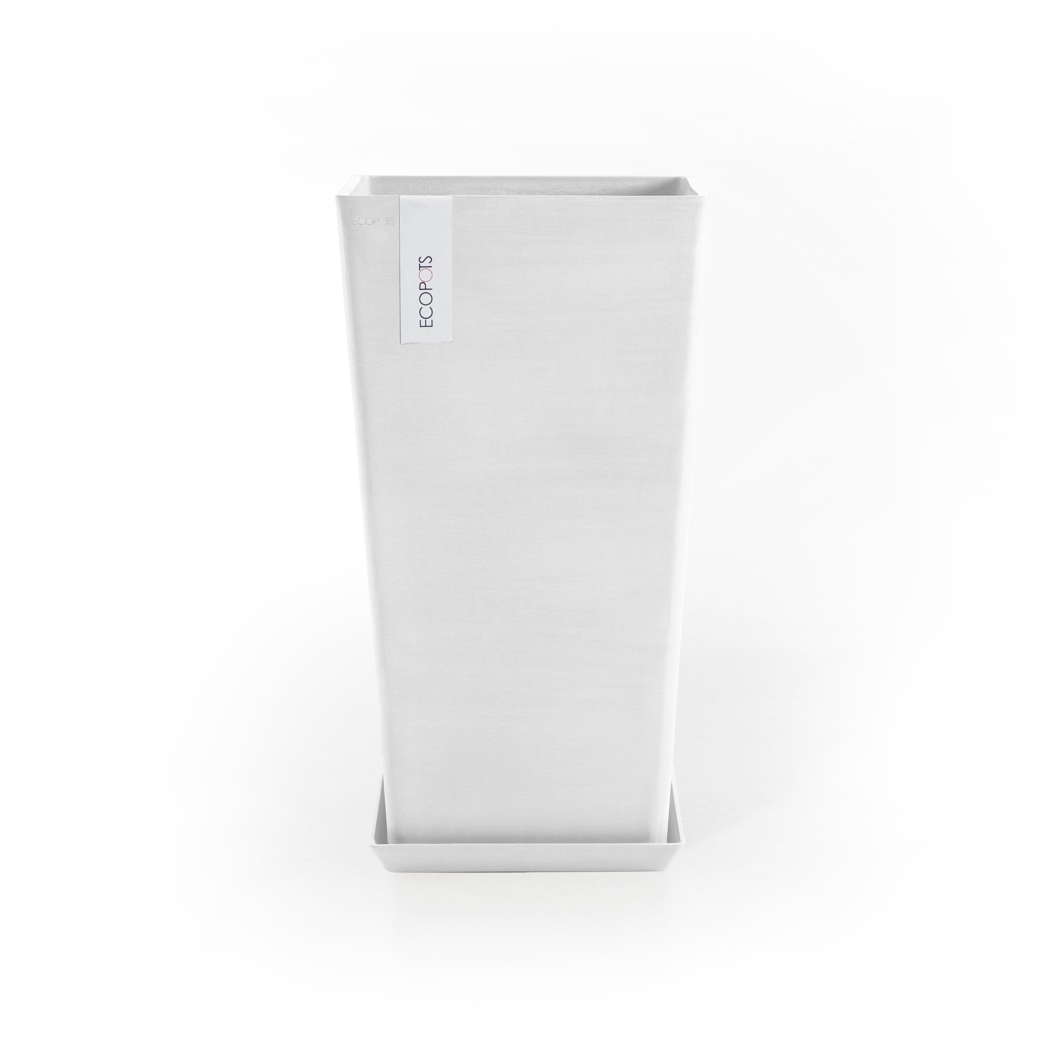 Rotterdam Mid High Medium Square Planter - 12.25 in x 12.25 in x 22 in - Planter + Saucer - Pure White - Pure White,12.25 in x 12.25 in x 22 in,Planter + Saucer