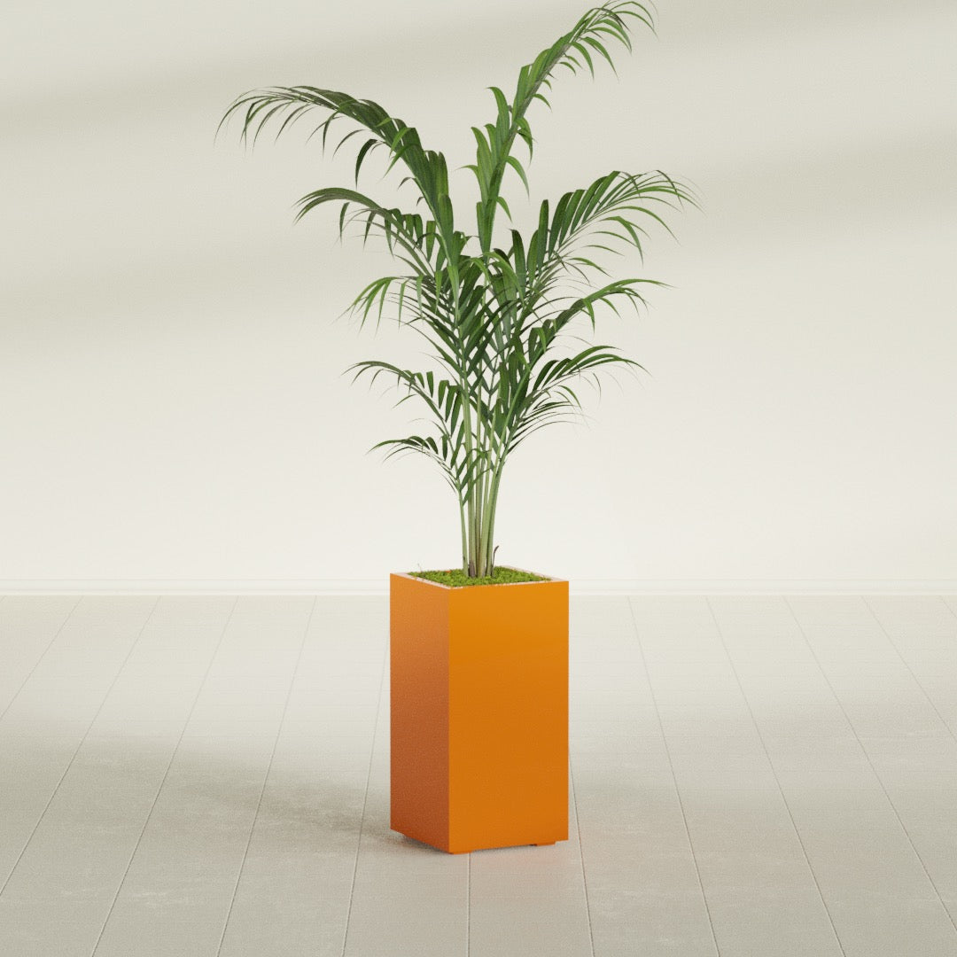 Potsdam Large Tall Rectangle Fiberglass Planter - 16 in x 16 in x 32 in - Gloss Tangerine - Gloss Tangerine,16 in x 16 in x 32 in