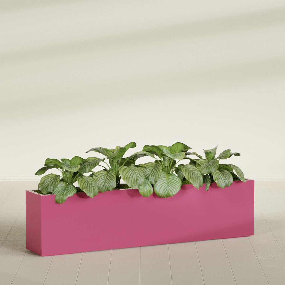 Miami Extra Large Narrow Rectangle Fiberglass Planter - 72 in x 12 in x 18 in - Gloss Pink Violet - Gloss Pink Violet,72 in x 12 in x 18 in