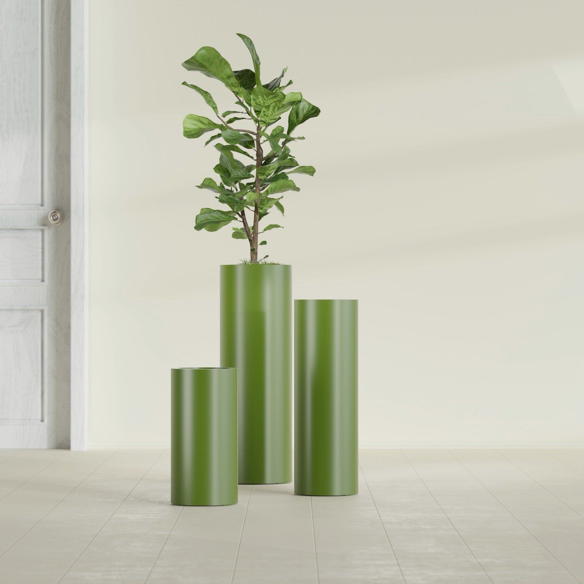 Corry Large Tall Cylinder Fiberglass Planter - 10 in x 10 in x 30 in - Satin Green - Satin Green,10 in x 10 in x 30 in