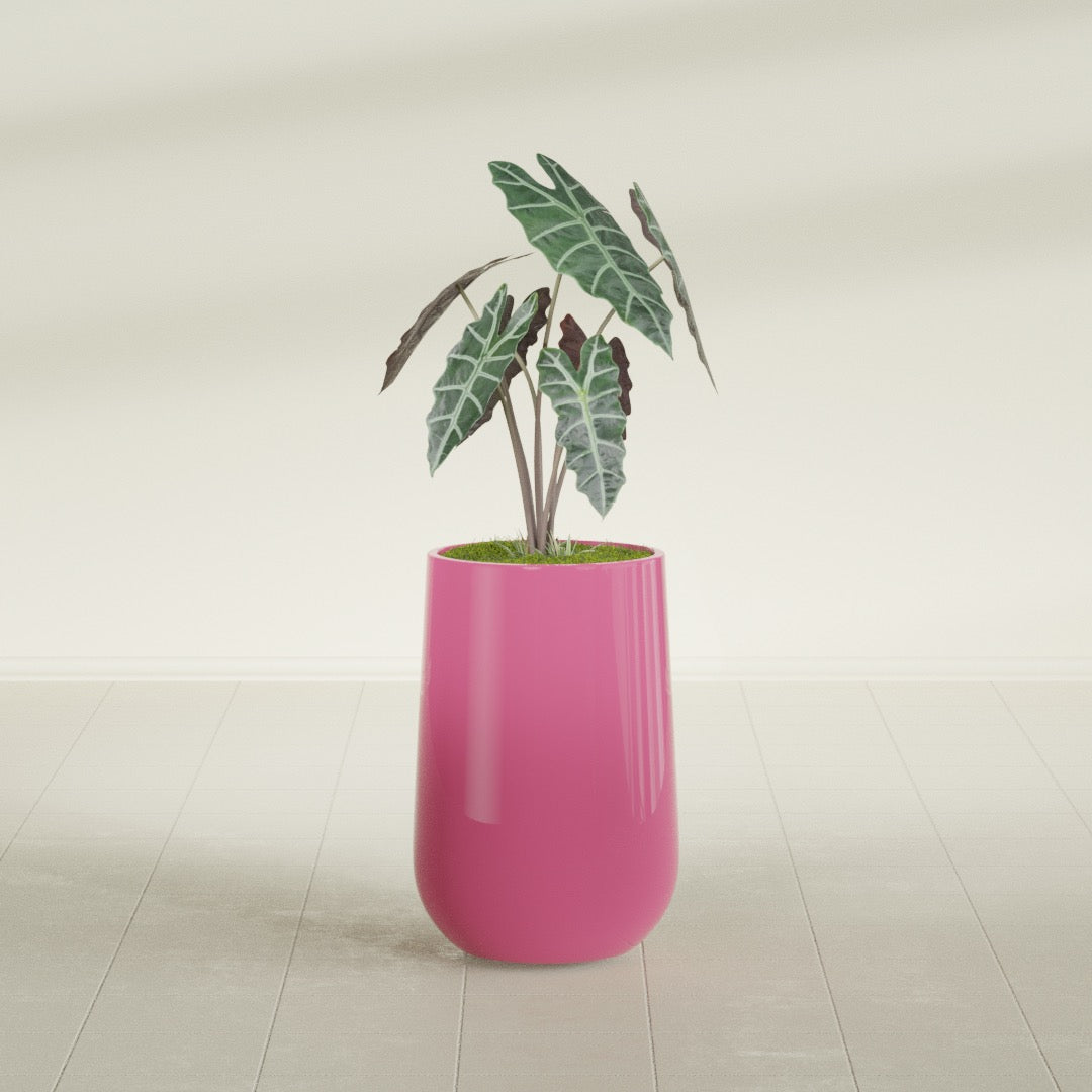 Tall Hayden Medium Round Fiberglass Planter - 12 in x 12 in x 20 in - Gloss Pink Violet - Gloss Pink Violet,12 in x 12 in x 20 in