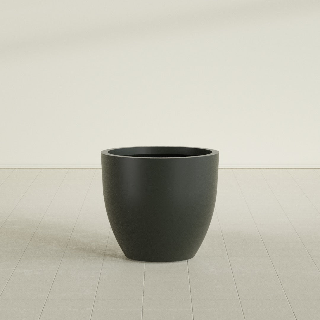 Wannsee Large Round Fiberglass Planter - 33 in x 33 in x 29 in - Matte Charcoal - Matte Charcoal,33 in x 33 in x 29 in