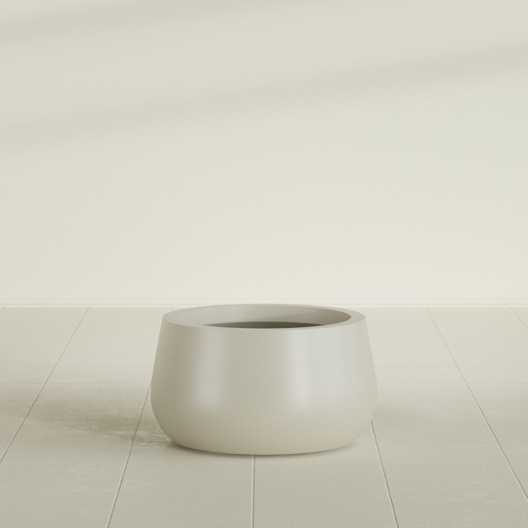 Short Hayden Small Round Fiberglass Planter - 16 in x 16 in x 8 in - Satin Beige - Satin Beige,16 in x 16 in x 8 in