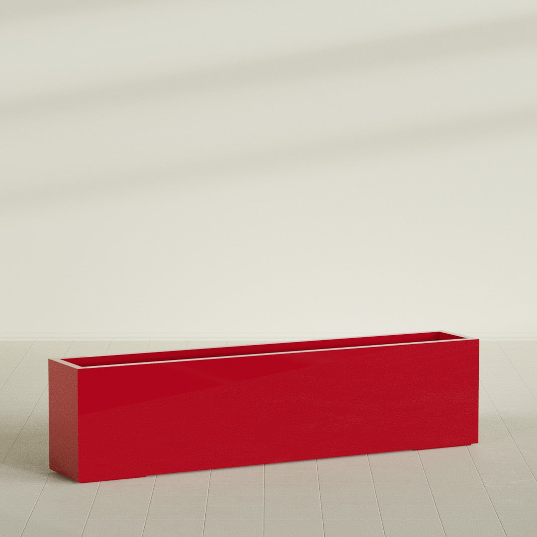 Miami Extra Large Narrow Rectangle Fiberglass Planter - 72 in x 12 in x 18 in - Gloss Red - Gloss Red,72 in x 12 in x 18 in