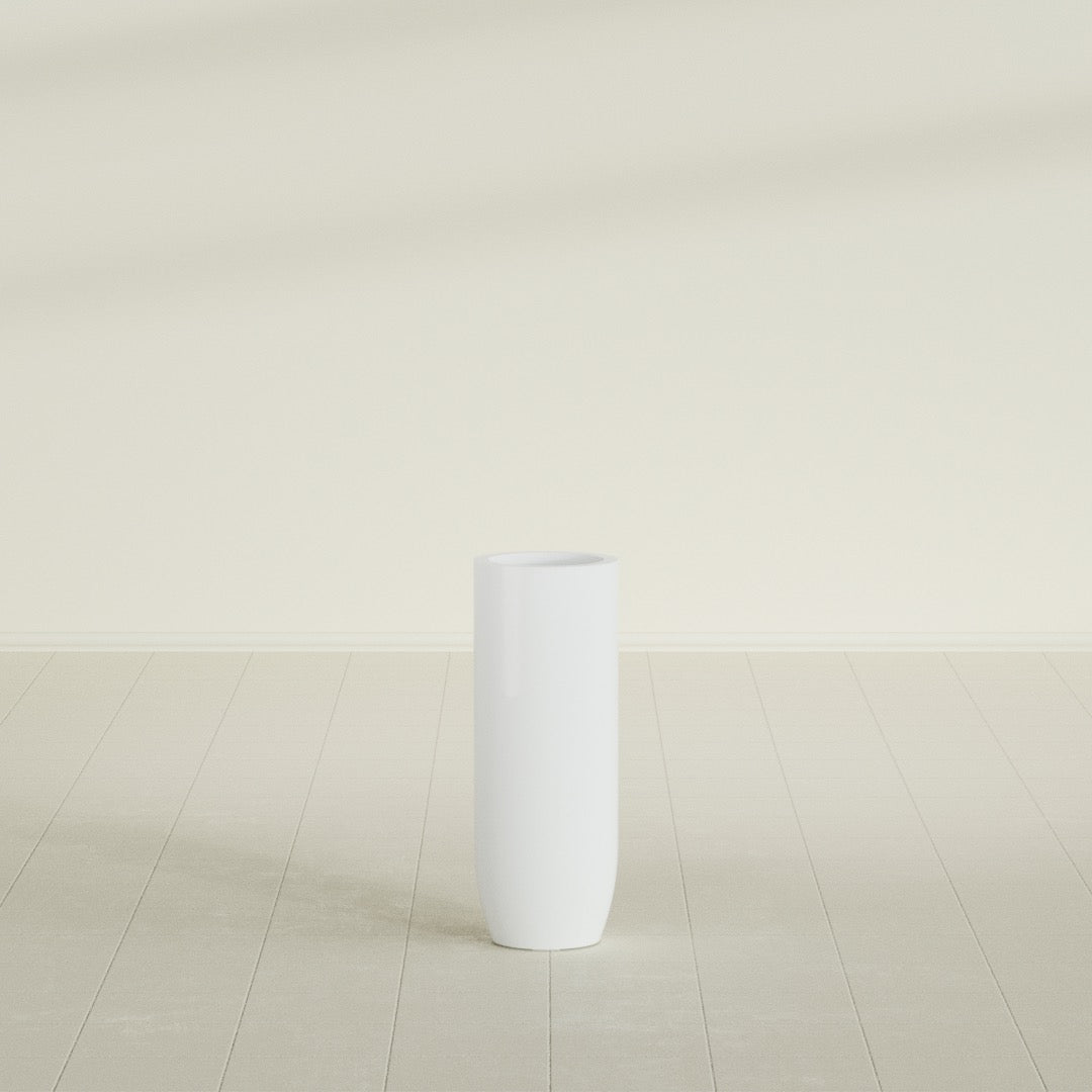 Saint Tropez Large Tall Round Fiberglass Planter - 12 in x 12 in x 32 in - Matte White - Matte White,12 in x 12 in x 32 in
