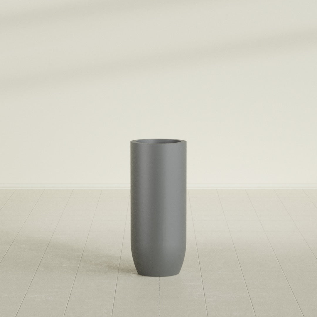 Saint Tropez Large Tall Round Fiberglass Planter - 16 in x 16 in x 38 in - Metallic Gunmetal - Metallic Gunmetal,16 in x 16 in x 38 in