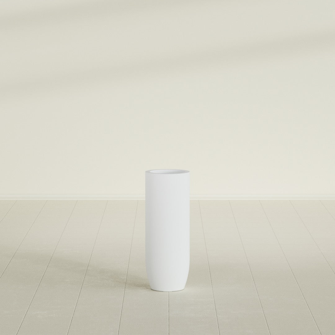 Saint Tropez Large Tall Round Fiberglass Planter - 12 in x 12 in x 32 in - Gloss White - Gloss White,12 in x 12 in x 32 in