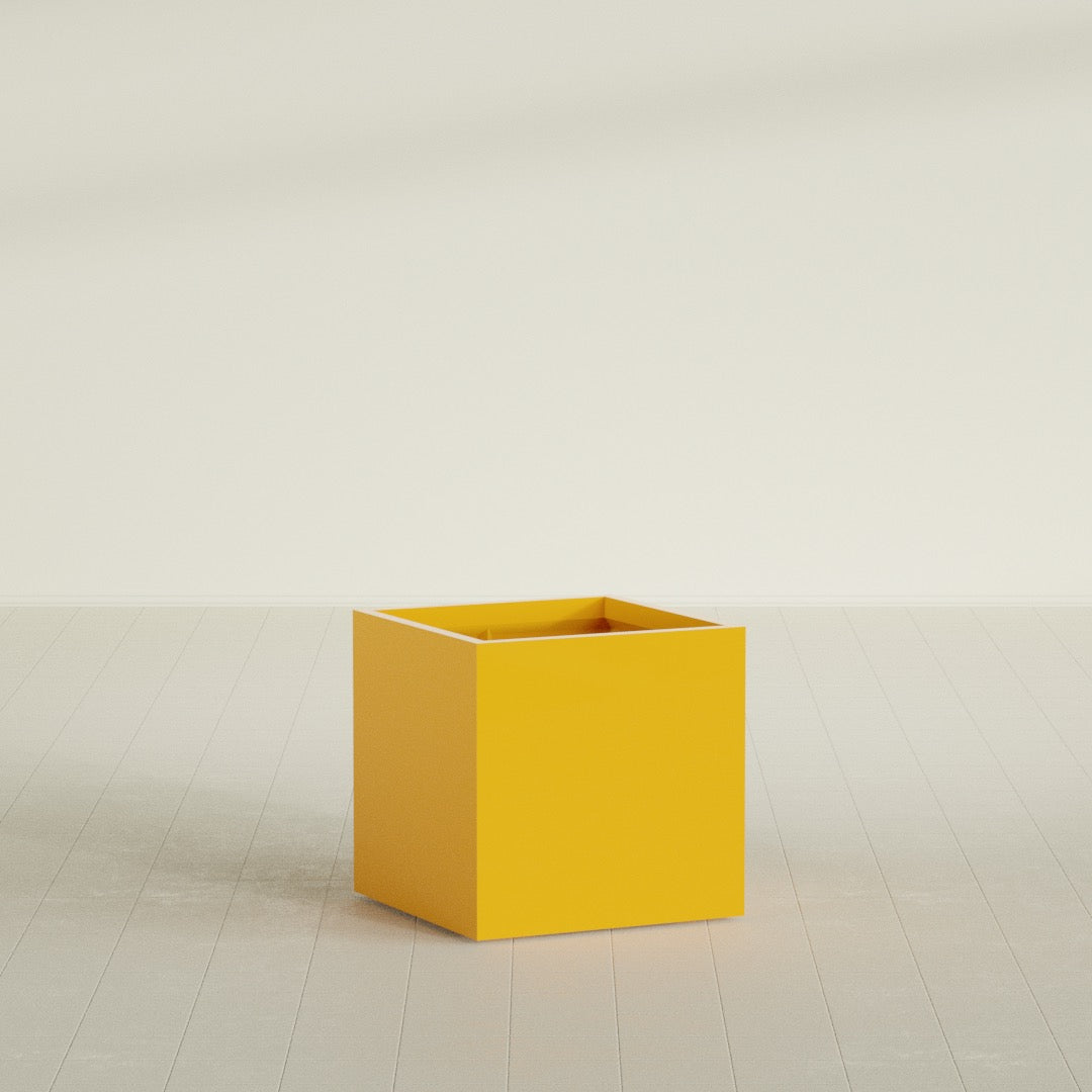 Montroy Medium Cube Square Fiberglass Planter - 28 in x 28 in x 28 in - Gloss Saffron - Gloss Saffron,28 in x 28 in x 28 in