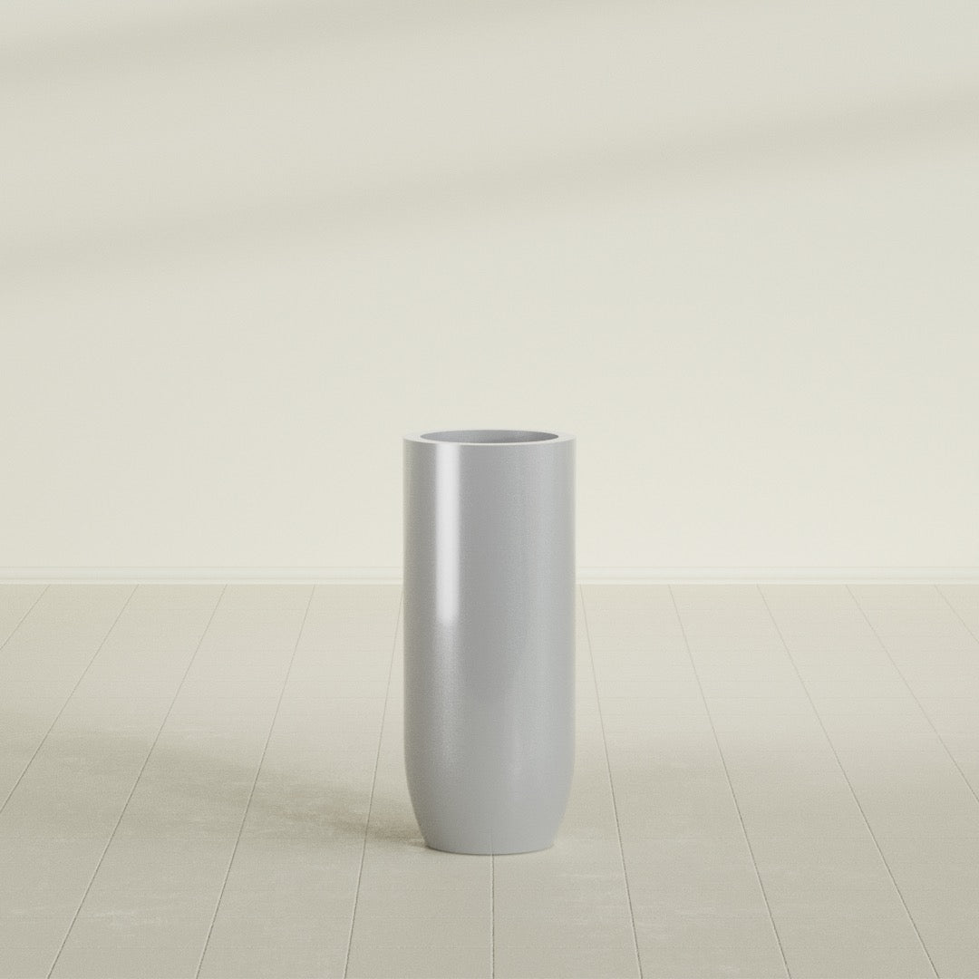 Saint Tropez Large Tall Round Fiberglass Planter - 16 in x 16 in x 38 in - Metallic Silver - Metallic Silver,16 in x 16 in x 38 in