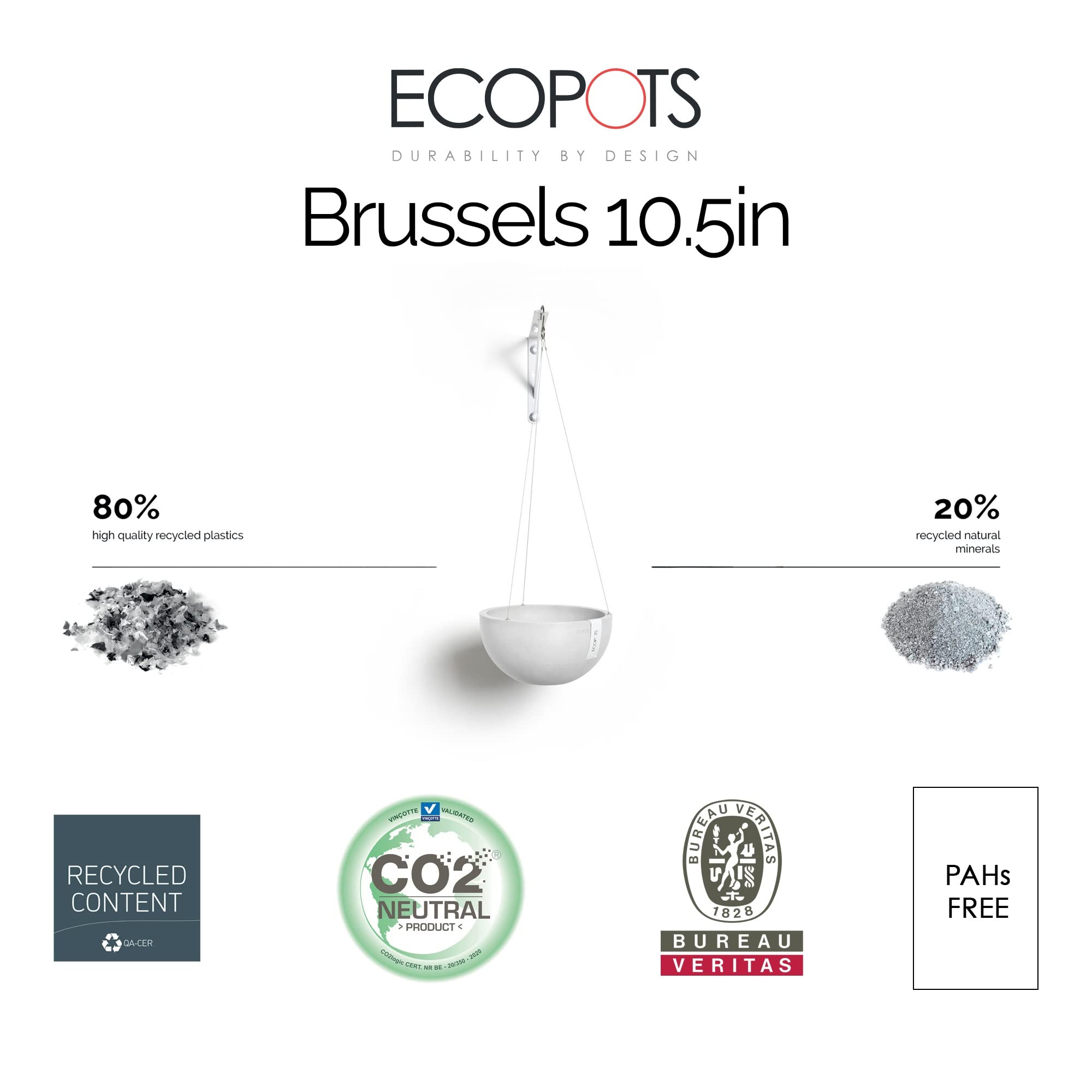 Hanging Brussels Small Bowl Planter - 10.5 in x 10.5 in x 5 in - Pure White - Pure White,10.5 in x 10.5 in x 5 in