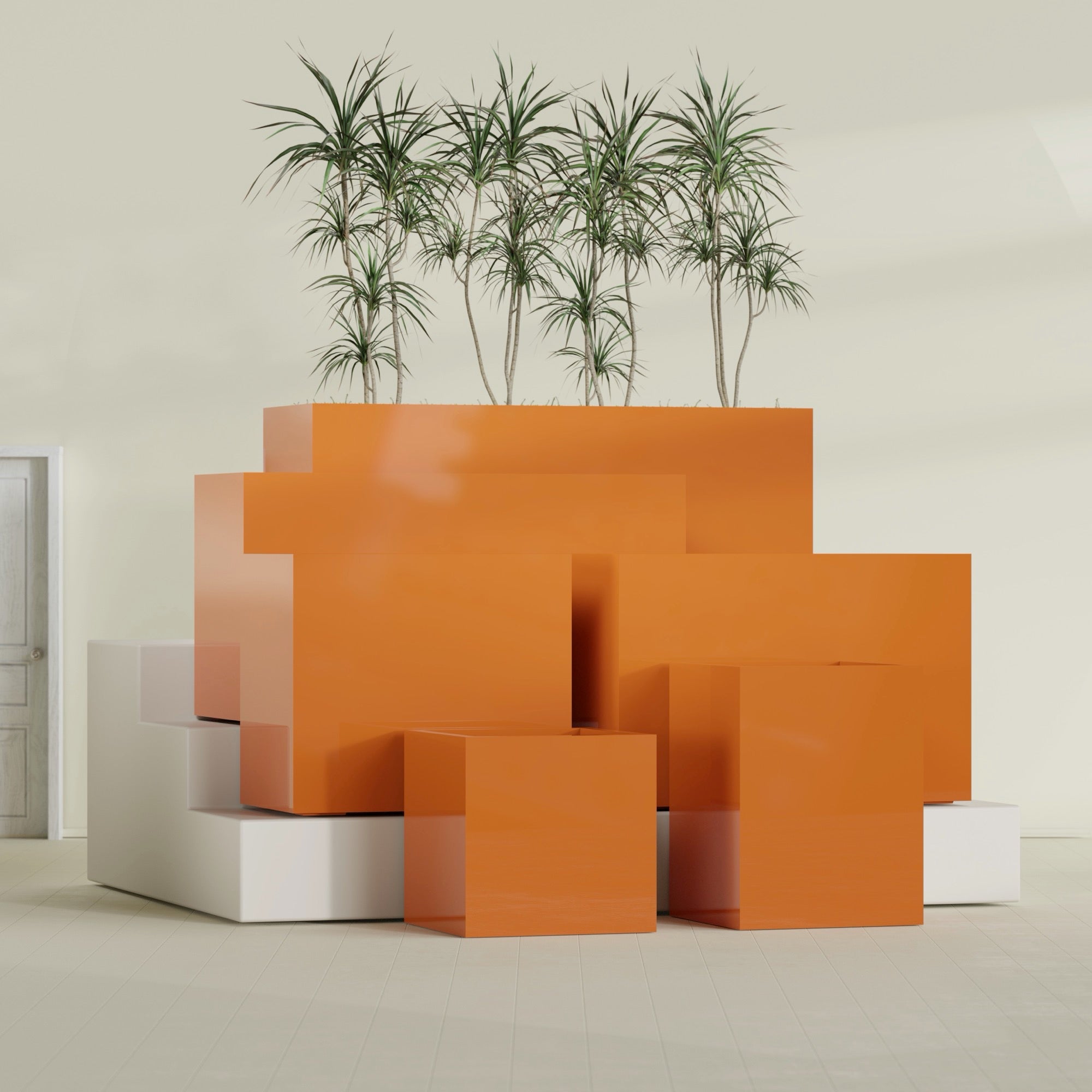 Brisbane Large Rectangle Fiberglass Planter - 36 in x 24 in x 32 in - Gloss Tangerine - Gloss Tangerine,36 in x 24 in x 32 in