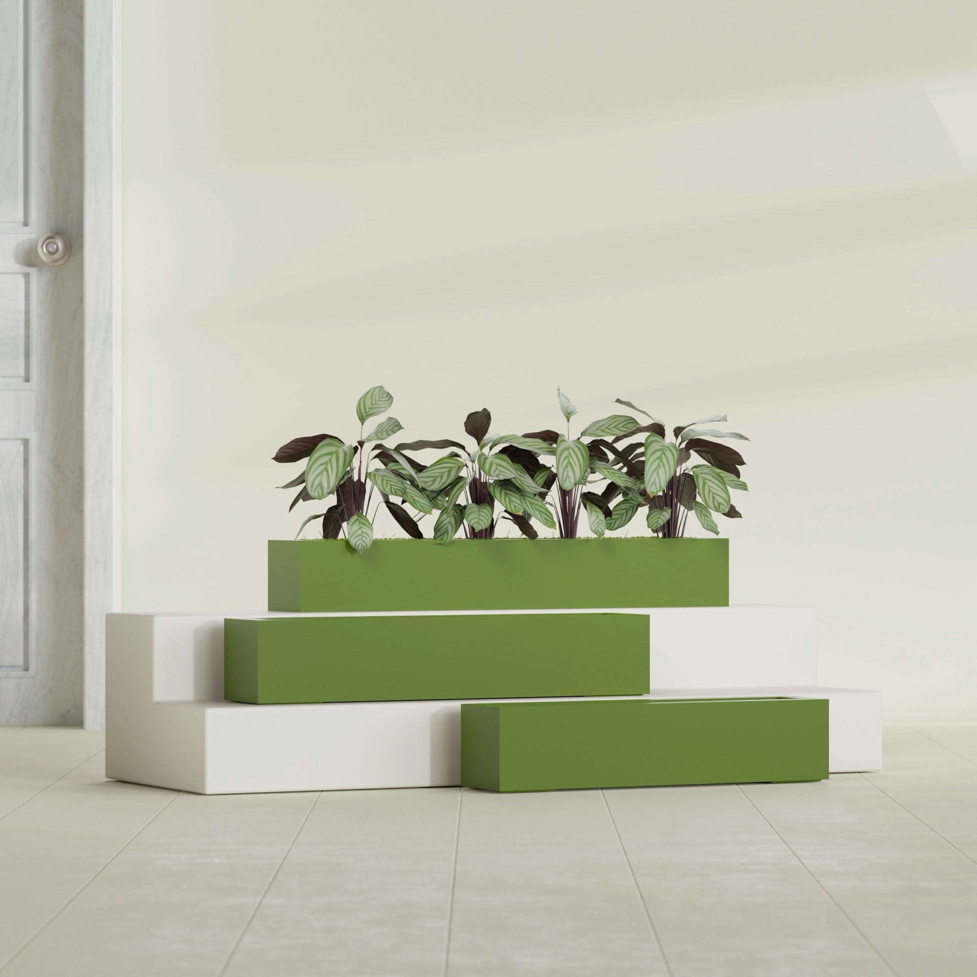 Salon Large Tall Rectangle Fiberglass Planter - 42 in x 8 in x 8 in - Satin Green - Satin Green,42 in x 8 in x 8 in