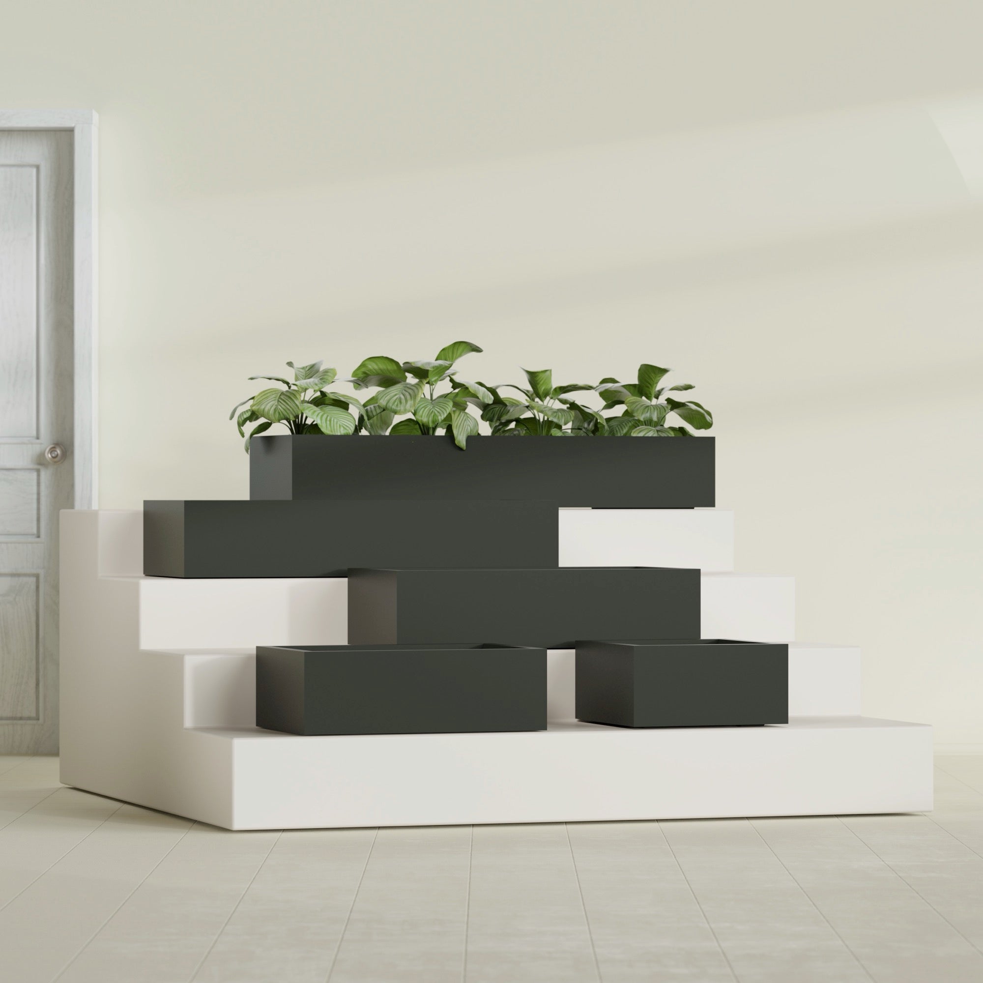 Antwerp Extra Large Long Rectangle Fiberglass Planter - 72 in x 24 in x 12 in - Matte Charcoal - Matte Charcoal,72 in x 24 in x 12 in