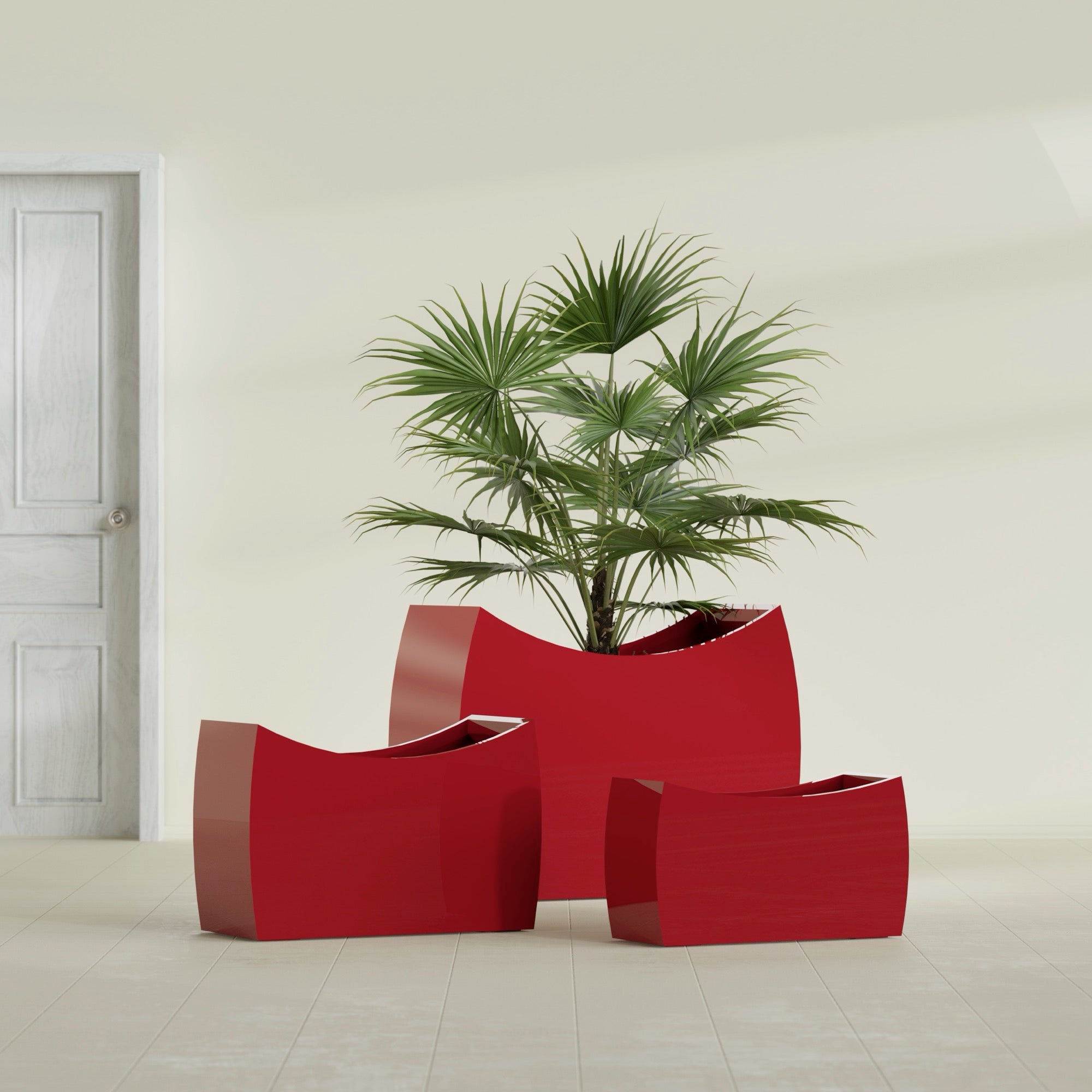Seoul Large Curved Abstract Fiberglass Planter - 36 in x 16 in x 24 in - Gloss Red - Gloss Red,36 in x 16 in x 24 in
