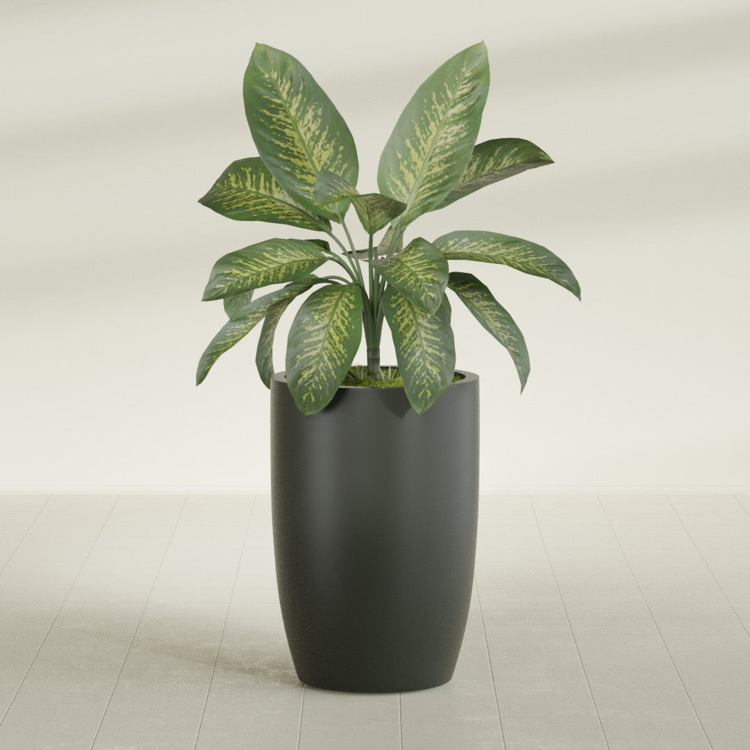 Lisbon Large Round Fiberglass Planter - 24 in x 24 in x 36 in - Matte Charcoal - Matte Charcoal,24 in x 24 in x 36 in