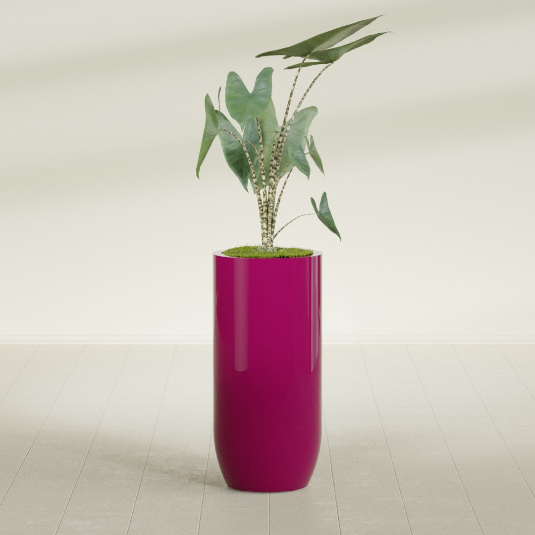 Saint Tropez Large Tall Round Fiberglass Planter - 20 in x 20 in x 43 in - Gloss Eggplant - Gloss Eggplant,20 in x 20 in x 43 in