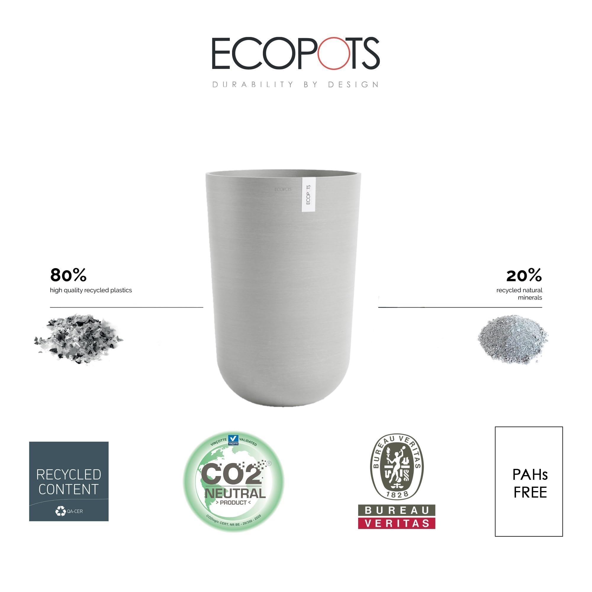 Oslo Medium Round Planter - 13.8 in x 13.8 in x 20.3 in - White Grey - White Grey,13.75 in x 13.75 in x 20.25 in,Planter Only