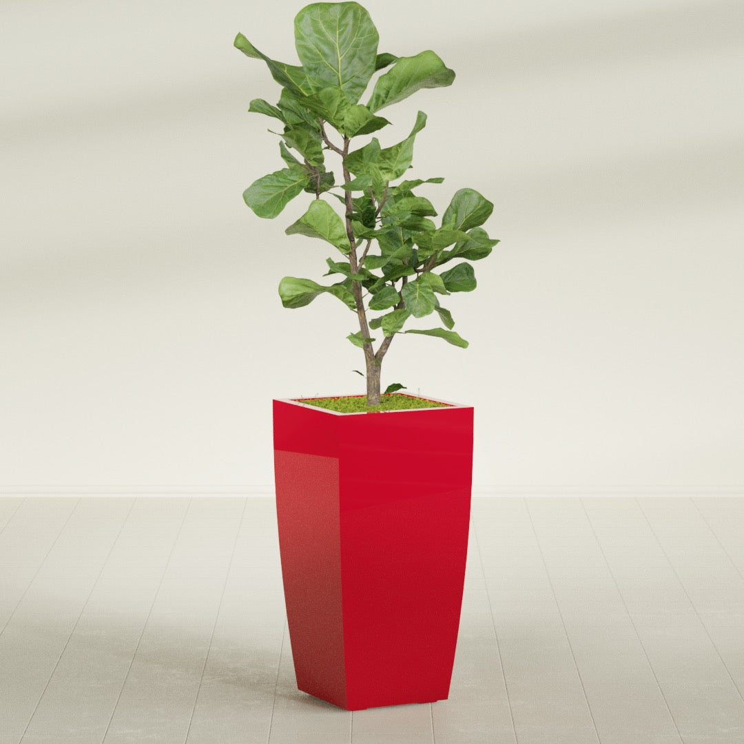 Toulan Large Tall Tapered Square Fiberglass Planter - 18 in x 18 in x 36 in - Gloss Red - Gloss Red,18 in x 18 in x 36 in