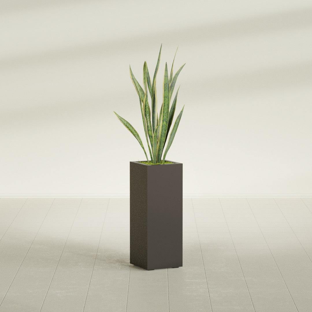 Delray Large Tall Rectangle Fiberglass Planter - 12 in x 12 in x 32 in - Matte Brown - Matte Brown,12 in x 12 in x 32 in