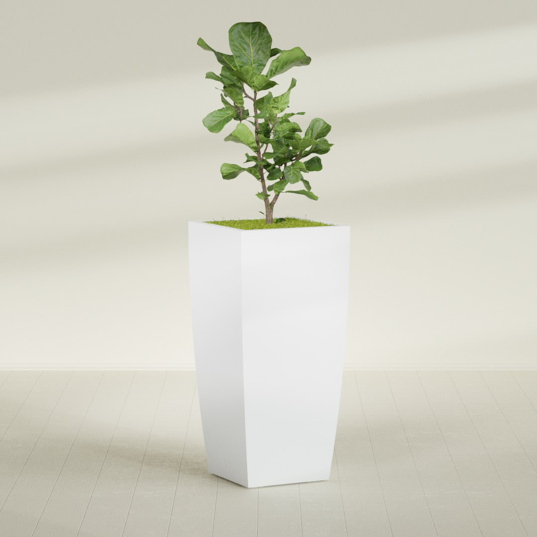 Toulan Extra Large Tall Tapered Square Fiberglass Planter - 28 in x 28 in x 60 in - Gloss White - Gloss White,28 in x 28 in x 60 in