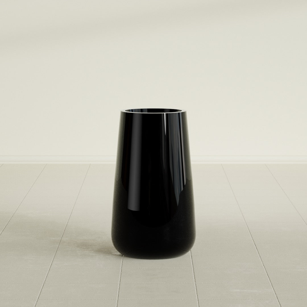 Saigon Large Tapered Round Planter - 14 in x 14 in x 30 in - Gloss Black - Gloss Black,13.7 in x 13.7 in 30 in