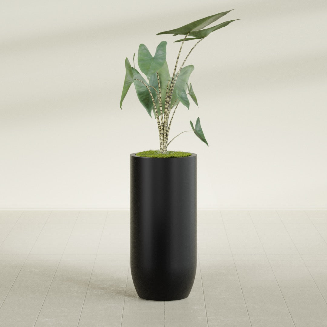 Saint Tropez Large Tall Round Fiberglass Planter - 20 in x 20 in x 43 in - Matte Black - Matte Black,20 in x 20 in x 43 in