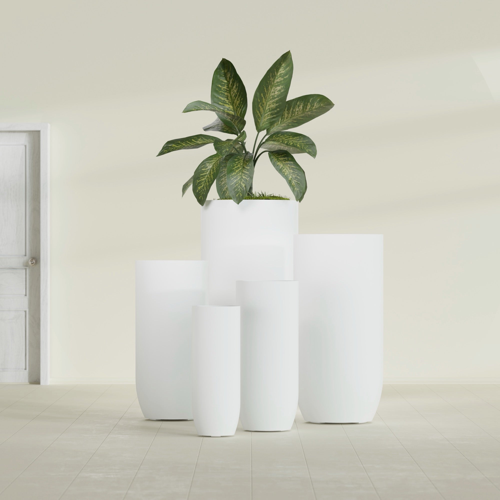 Saint Tropez Large Tall Round Fiberglass Planter - 16 in x 16 in x 38 in - Matte White - Matte White,16 in x 16 in x 38 in