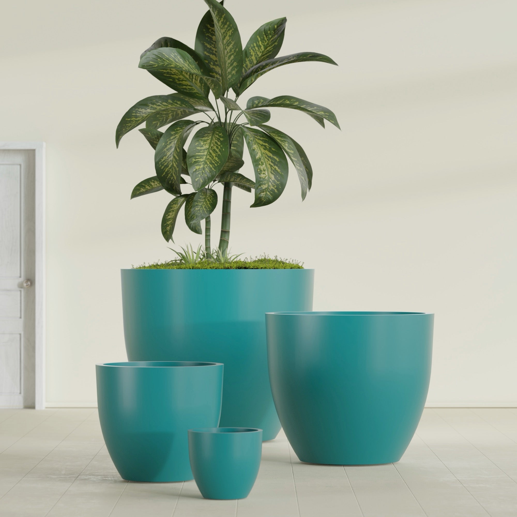 Wannsee Extra Large Round Fiberglass Planter - 50 in x 50 in x 44 in - Satin Sea Foam - Satin Sea Foam,50 in x 50 in x 44 in