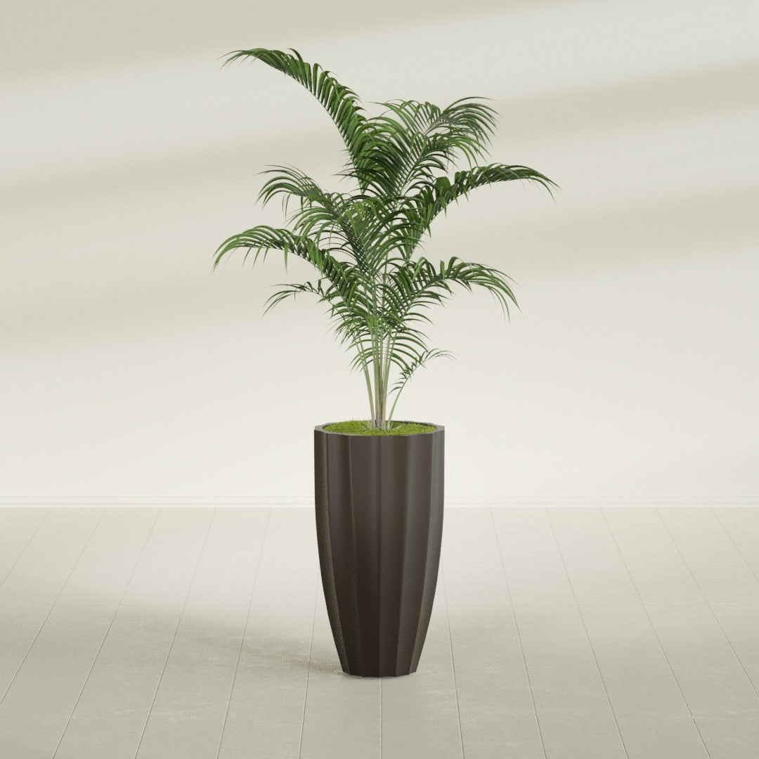 San Jose Large Tall Round Fluted Fiberglass Planter - 16 in x 16 in x 30 in - Matte Brown - Matte Brown,16 in x 16 in x 30 in
