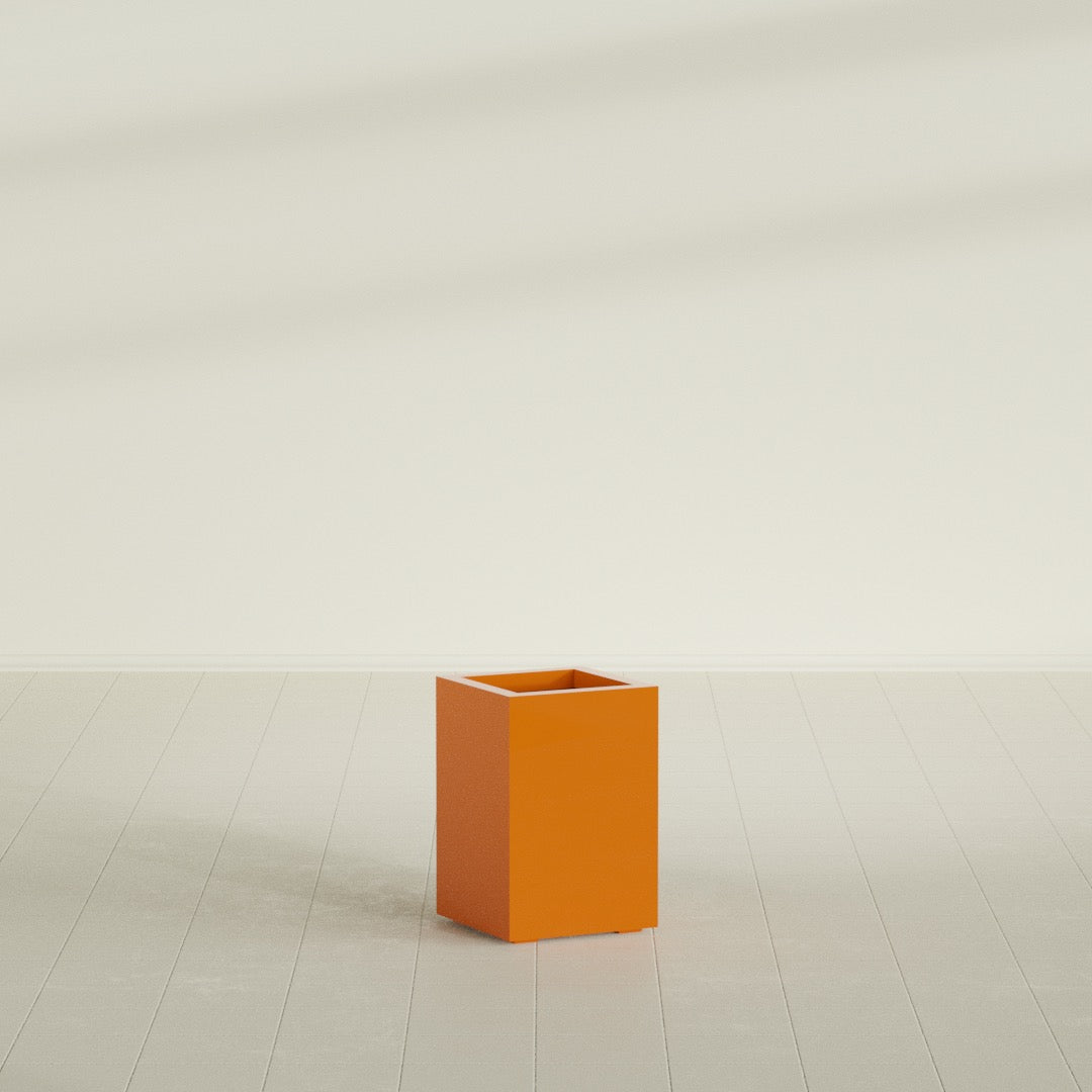Miami Small Rectangle Fiberglass Planter - 12 in x 12 in x 18 in - Gloss Tangerine - Gloss Tangerine,12 in x 12 in x 18 in
