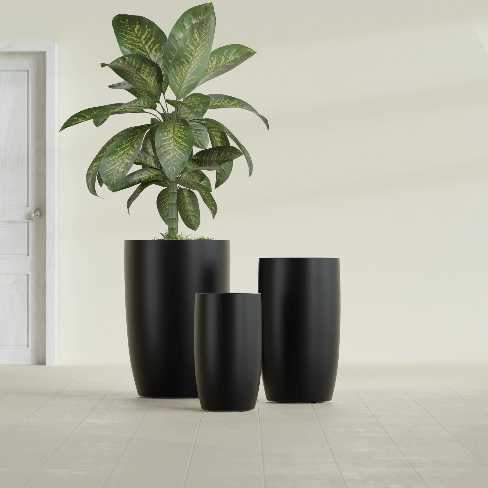 Lisbon Medium Round Fiberglass Planter - 14 in x 14 in x 25 in - Matte Black - Matte Black,14 in x 14 in x 25 in