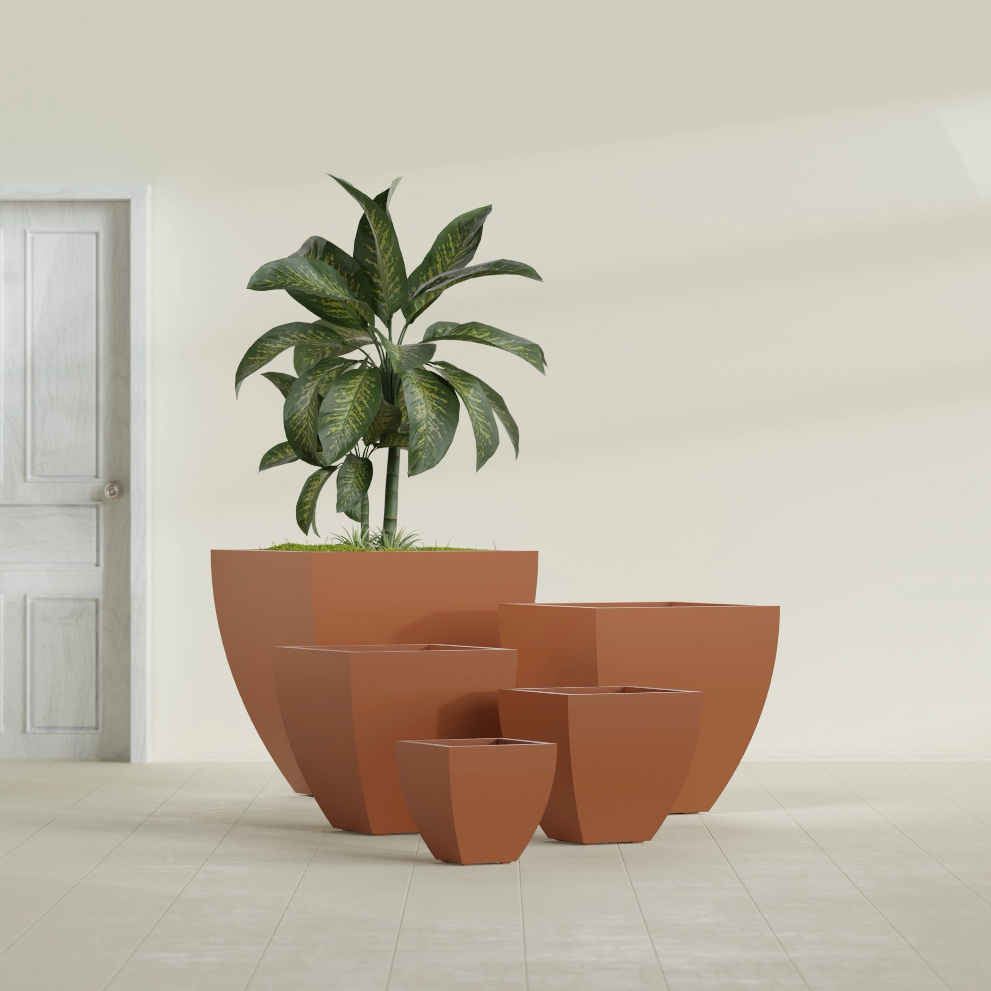 Lima Large Tapered Square Fiberglass Planter - 30 in x 30 in x 30 in - Matte Terracotta - Matte Terracotta,30 in x 30 in x 30 in