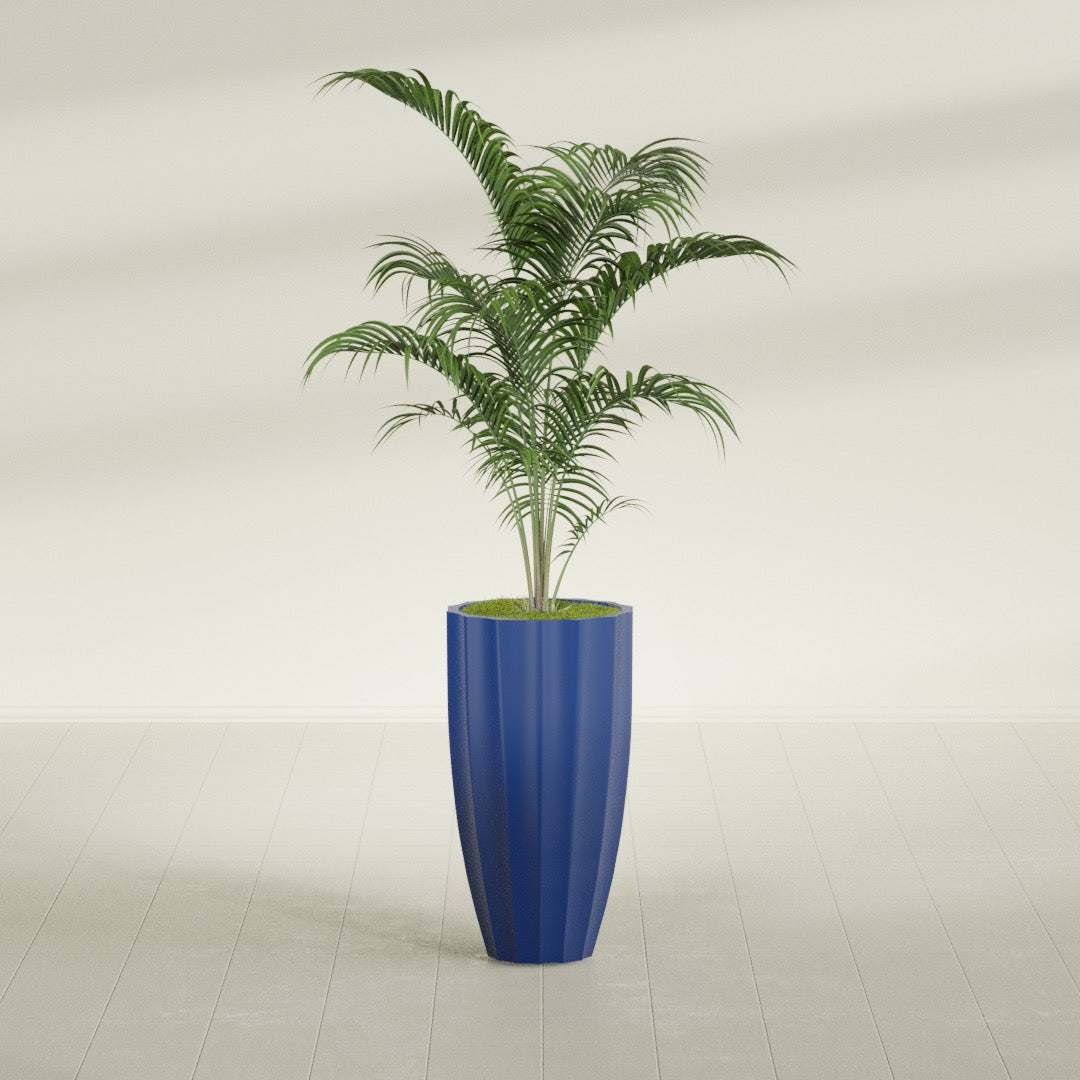San Jose Large Tall Round Fluted Fiberglass Planter - 16 in x 16 in x 30 in - Matte Cobalt Blue - Matte Cobalt Blue,16 in x 16 in x 30 in
