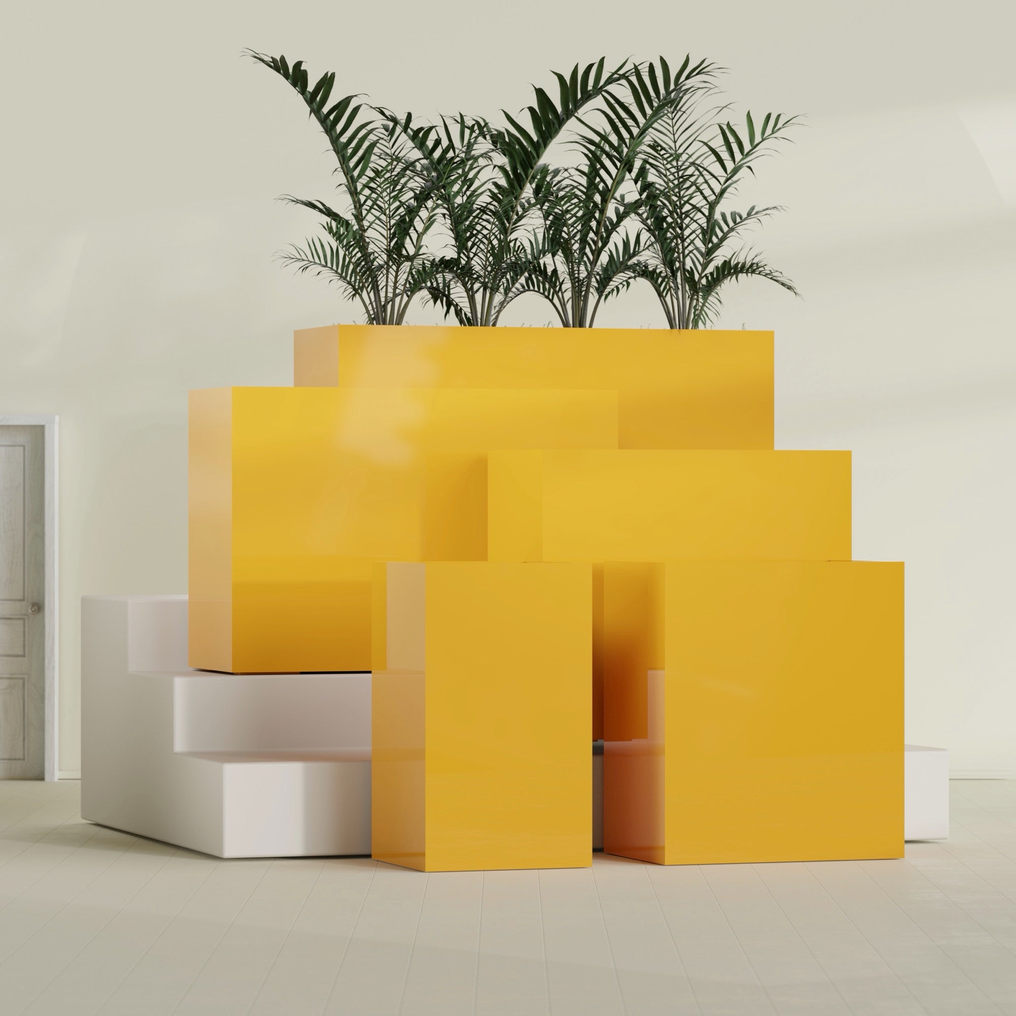 Darwin Large Rectangle Fiberglass Planter - 36 in x 24 in x 42 in - Gloss Saffron - Gloss Saffron,36 in x 24 in x 42 in