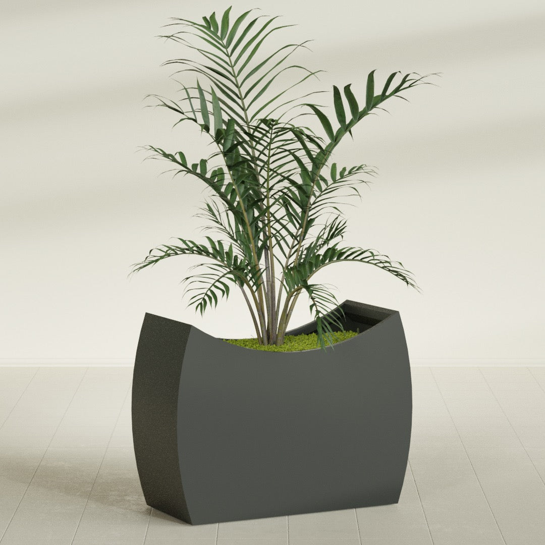 Seoul Extra Large Curved Abstract Fiberglass Planter - 48 in x 20 in x 36 in - Matte Charcoal - Matte Charcoal,48 in x 20 in x 36 in