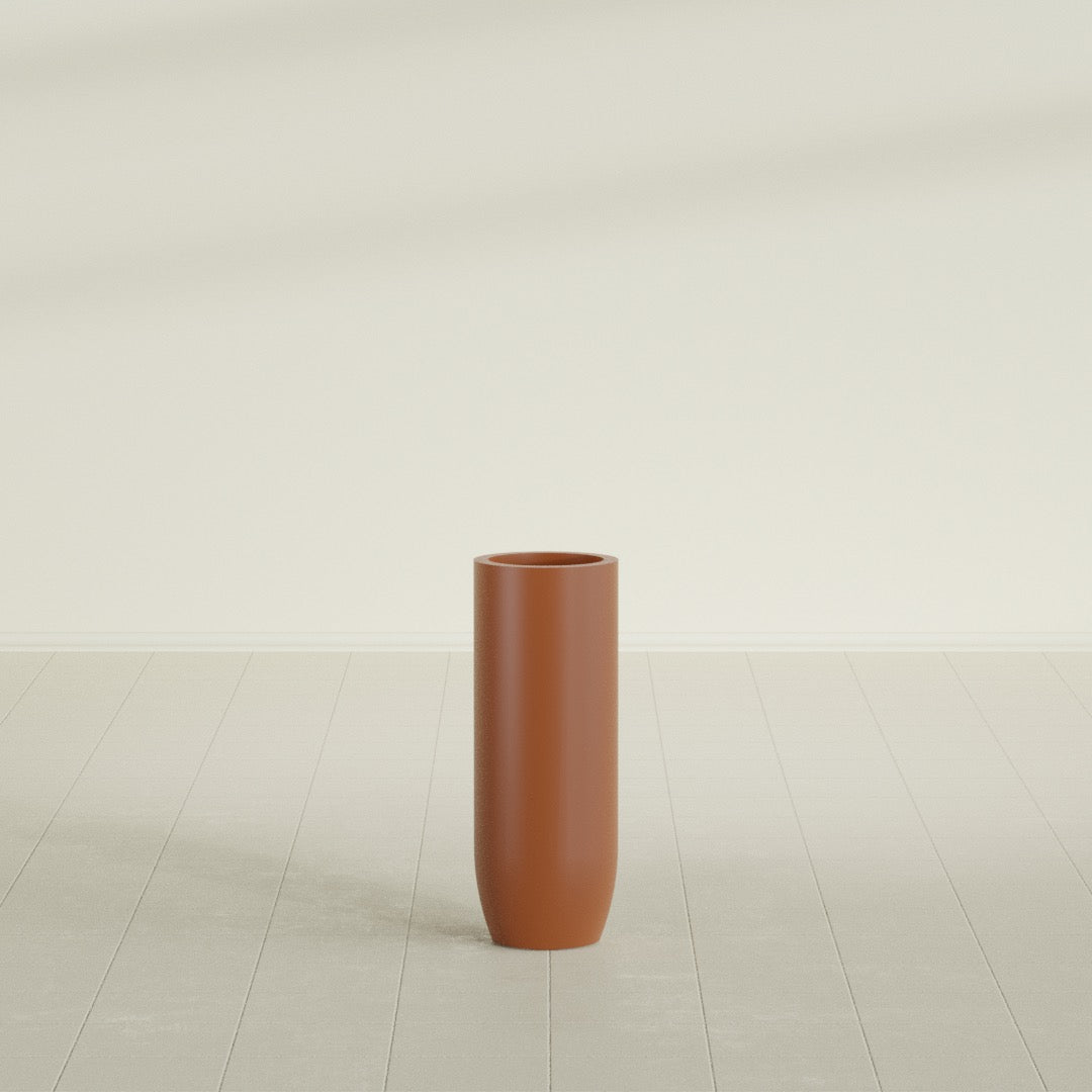 Saint Tropez Large Tall Round Fiberglass Planter - 12 in x 12 in x 32 in - Matte Terracotta - Matte Terracotta,12 in x 12 in x 32 in